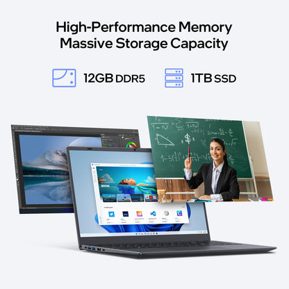 Windows 11 Laptop 12GB DDR5 1TB SSD 15.6 FHD Display Gray