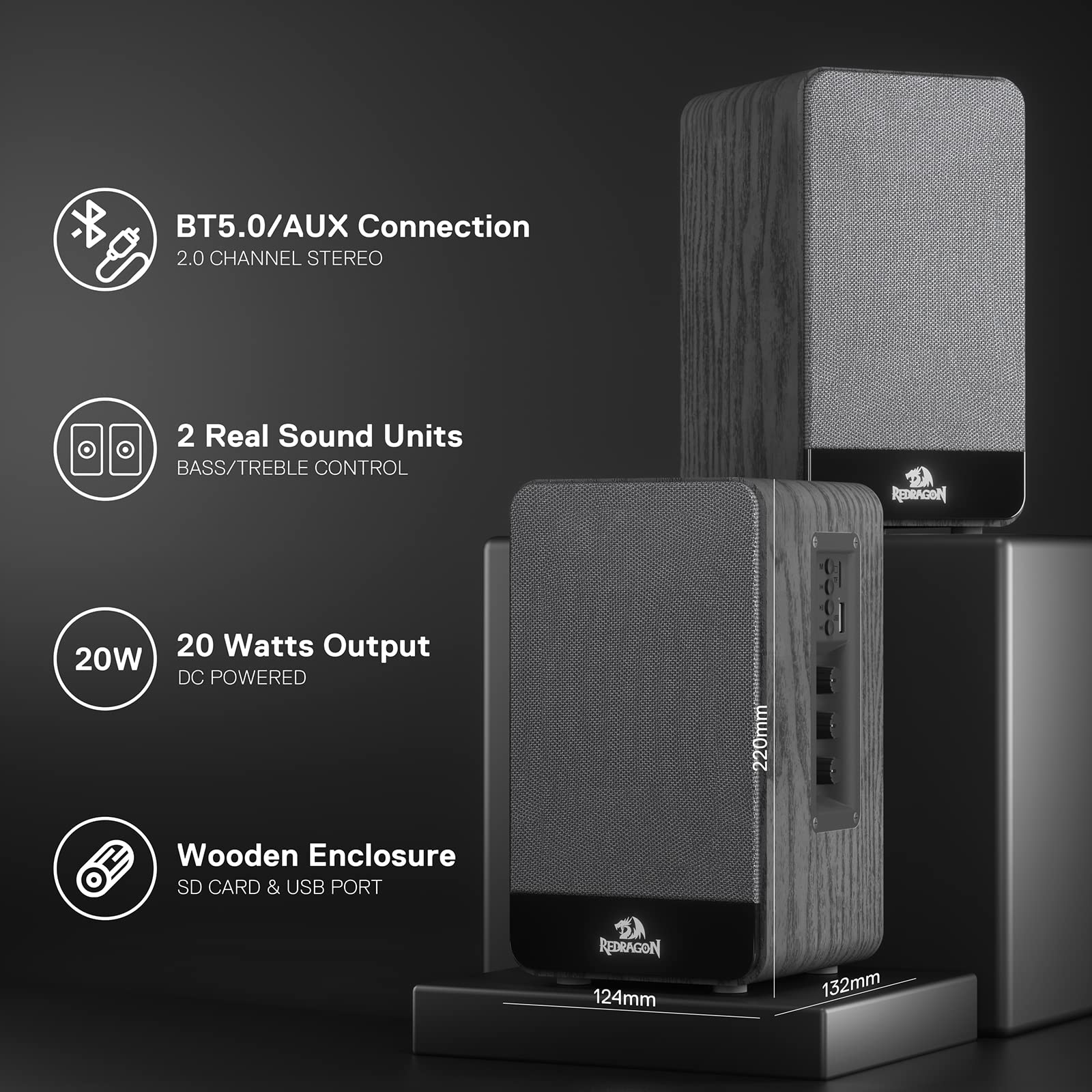 Redragon GS813 Wireless Bluetooth Desktop Speakers with Enhanced Bass