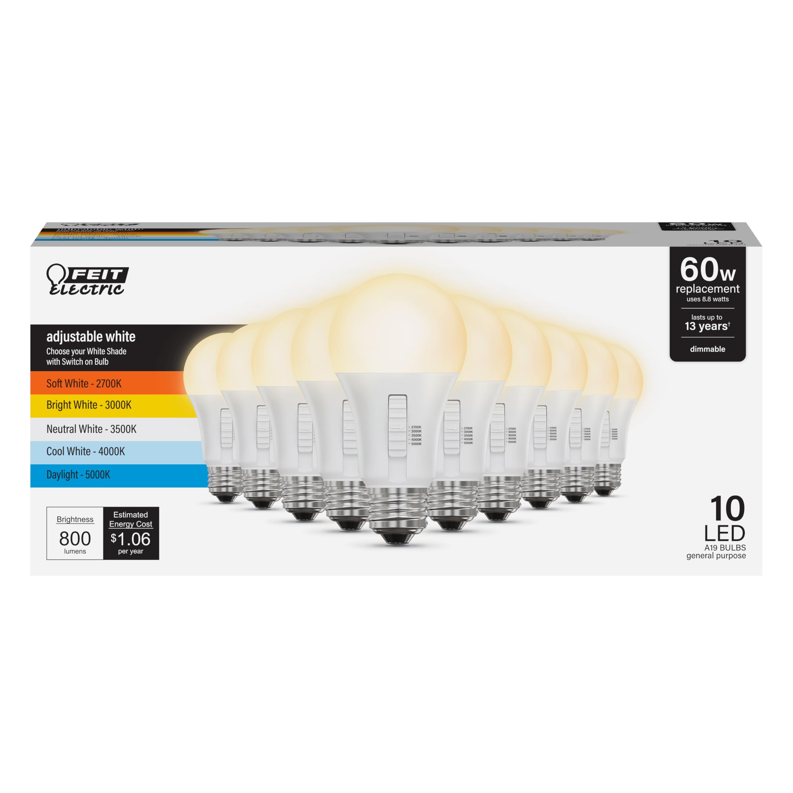 Feit Electric LED Light Bulbs 60 Watt Equivalent Dimmable