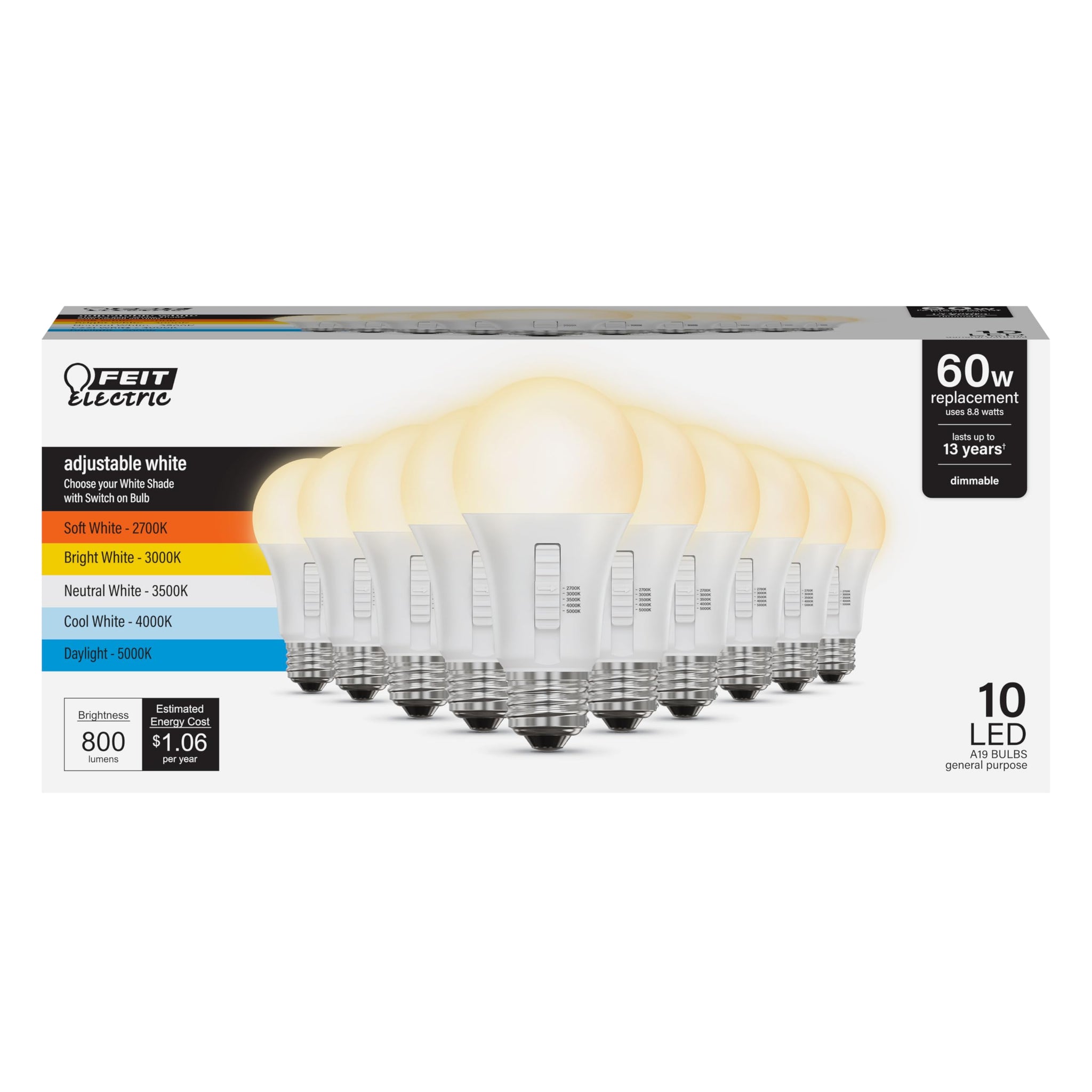 Feit Electric LED Light Bulbs 60 Watt Equivalent Dimmable