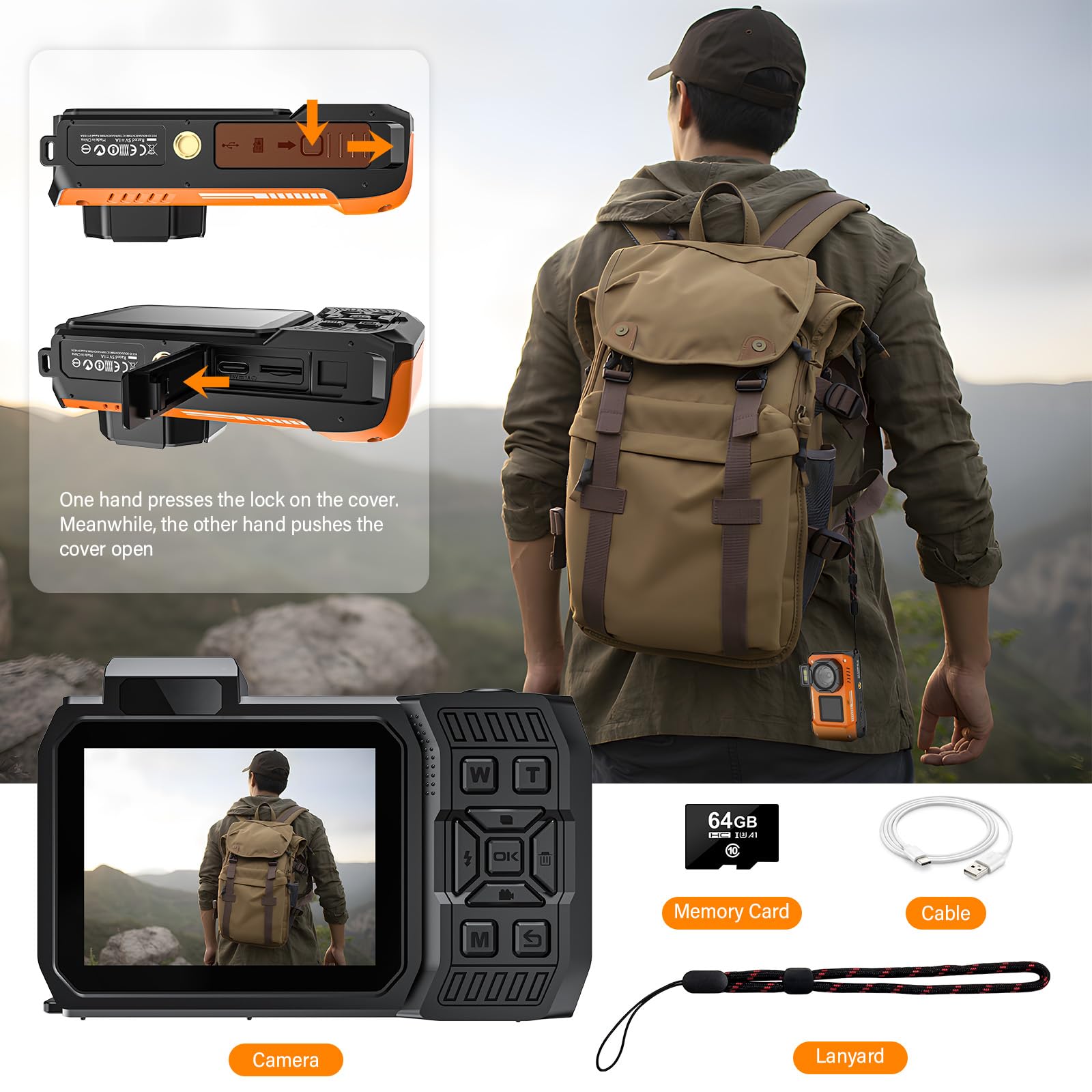 Rugged Waterproof 8K UHD Digital Camera for Snorkeling
