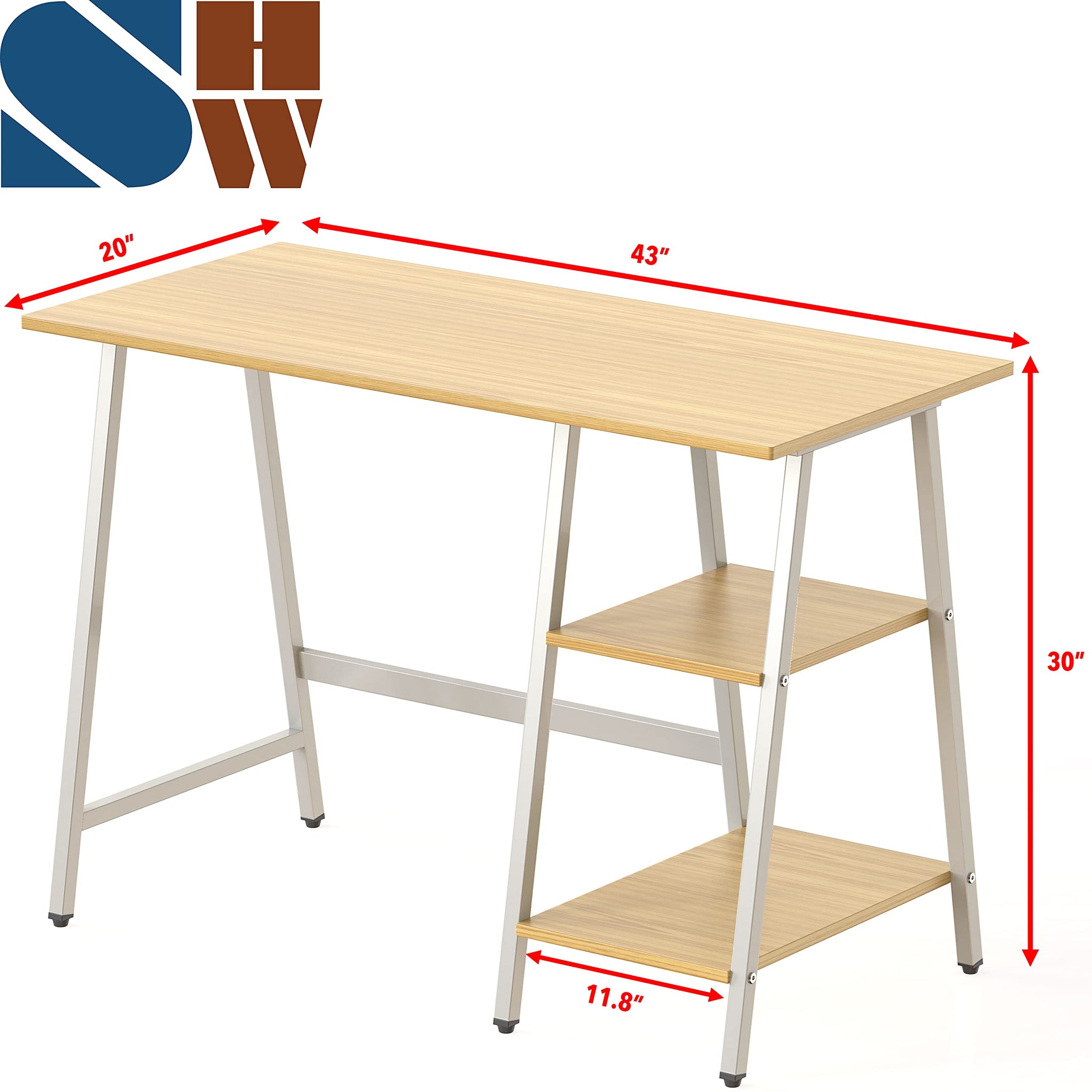 SHW 43 Inch Home Office Desk with Open Storage