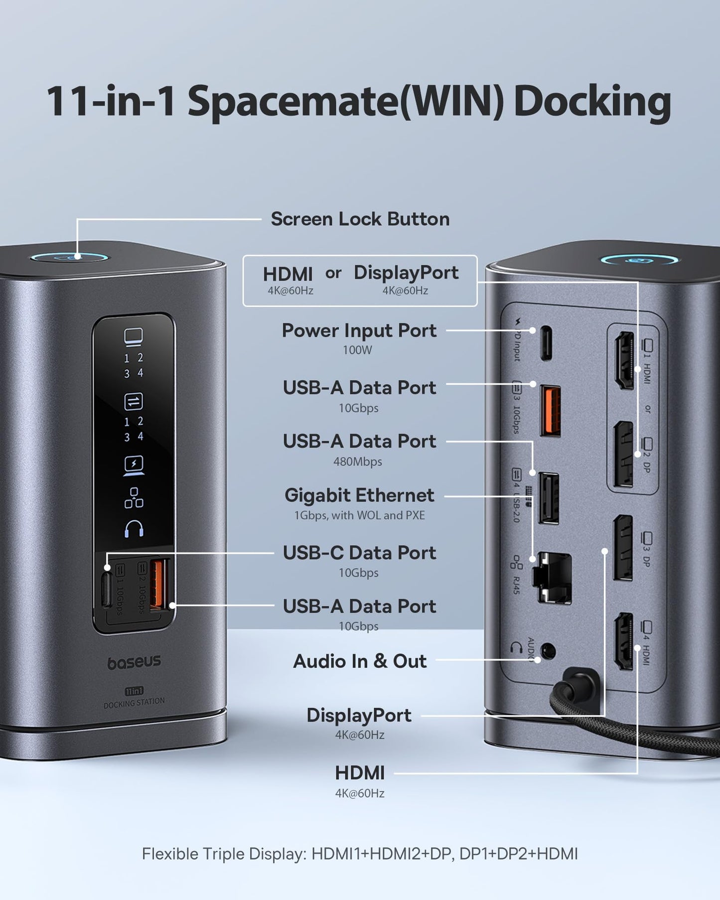 Baseus Spacemate 11 In 1 Docking Station 4K HDMI DP USB C