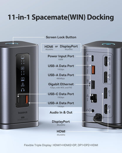 Baseus Spacemate 11 In 1 Docking Station 4K HDMI DP USB C