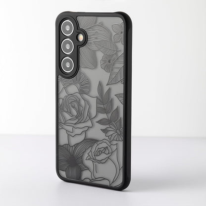 Samsung Galaxy A16 5G Case Black Line Art Floral Rose Pattern Heavy Duty PC
