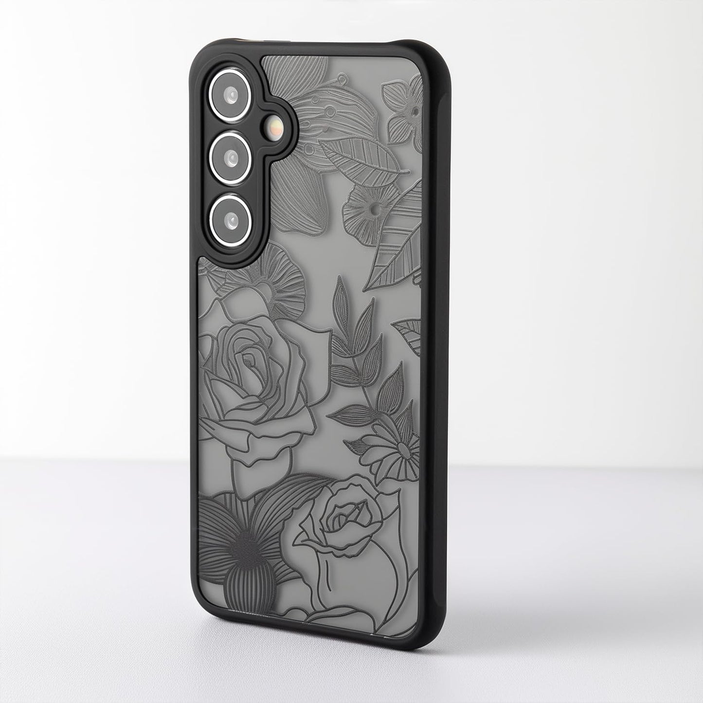Samsung Galaxy A16 5G Case Black Line Art Floral Rose Pattern Heavy Duty PC