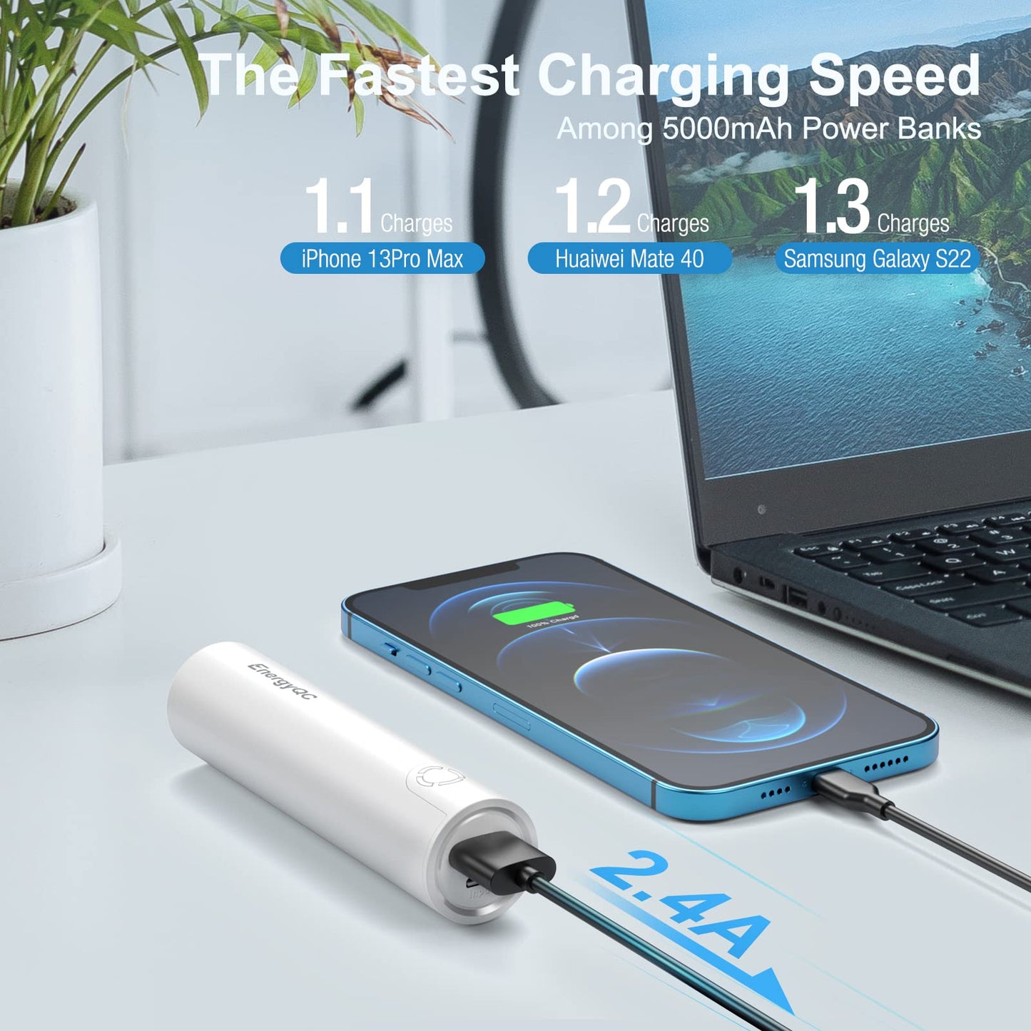 EnergyQC 5000mAh Fast Charging Portable Charger USBC Input