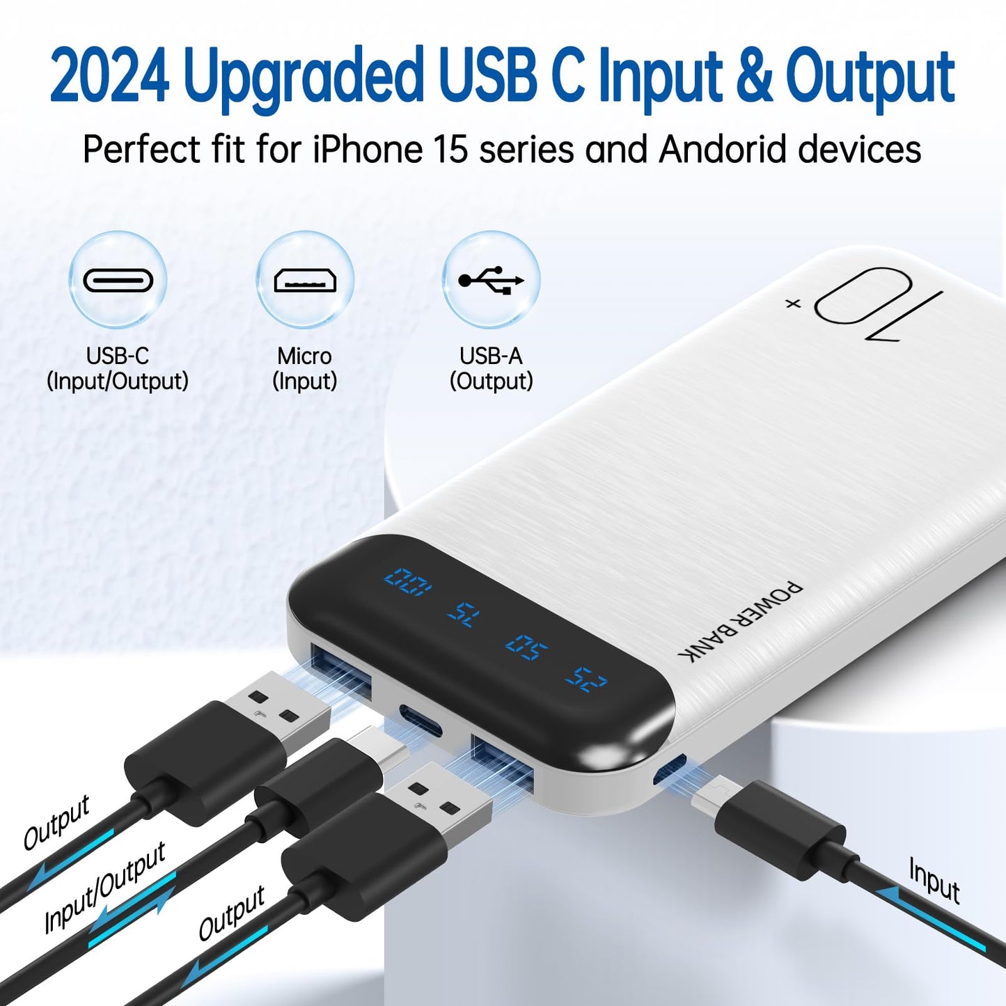 Power Bank 10000mAh Portable Charger Slim Battery Pack USB C