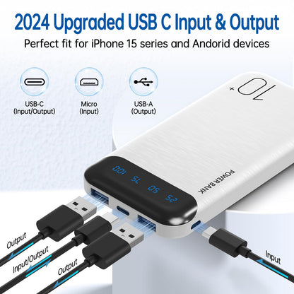Power Bank 10000mAh Portable Charger Slim Battery Pack USB C