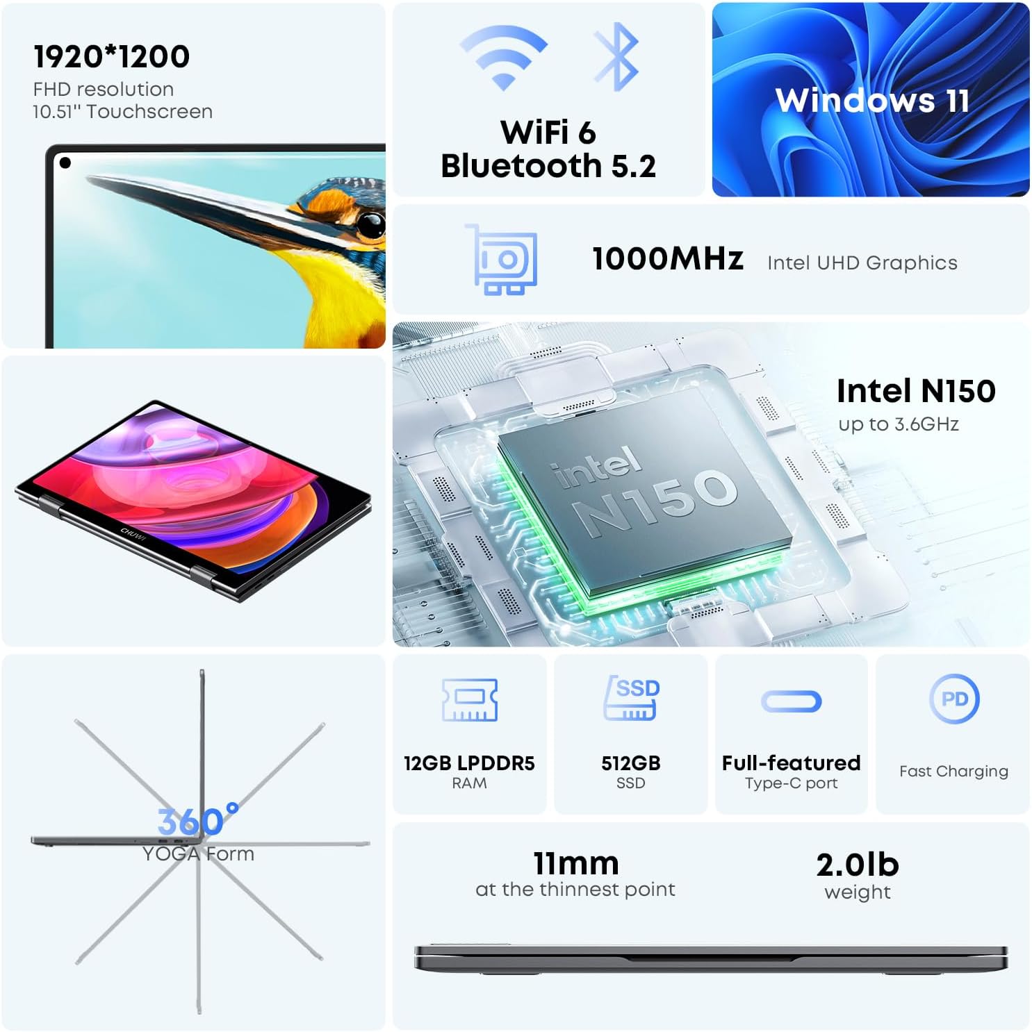 CHUWI Minibook X 2 in 1 Laptop with Touchscreen