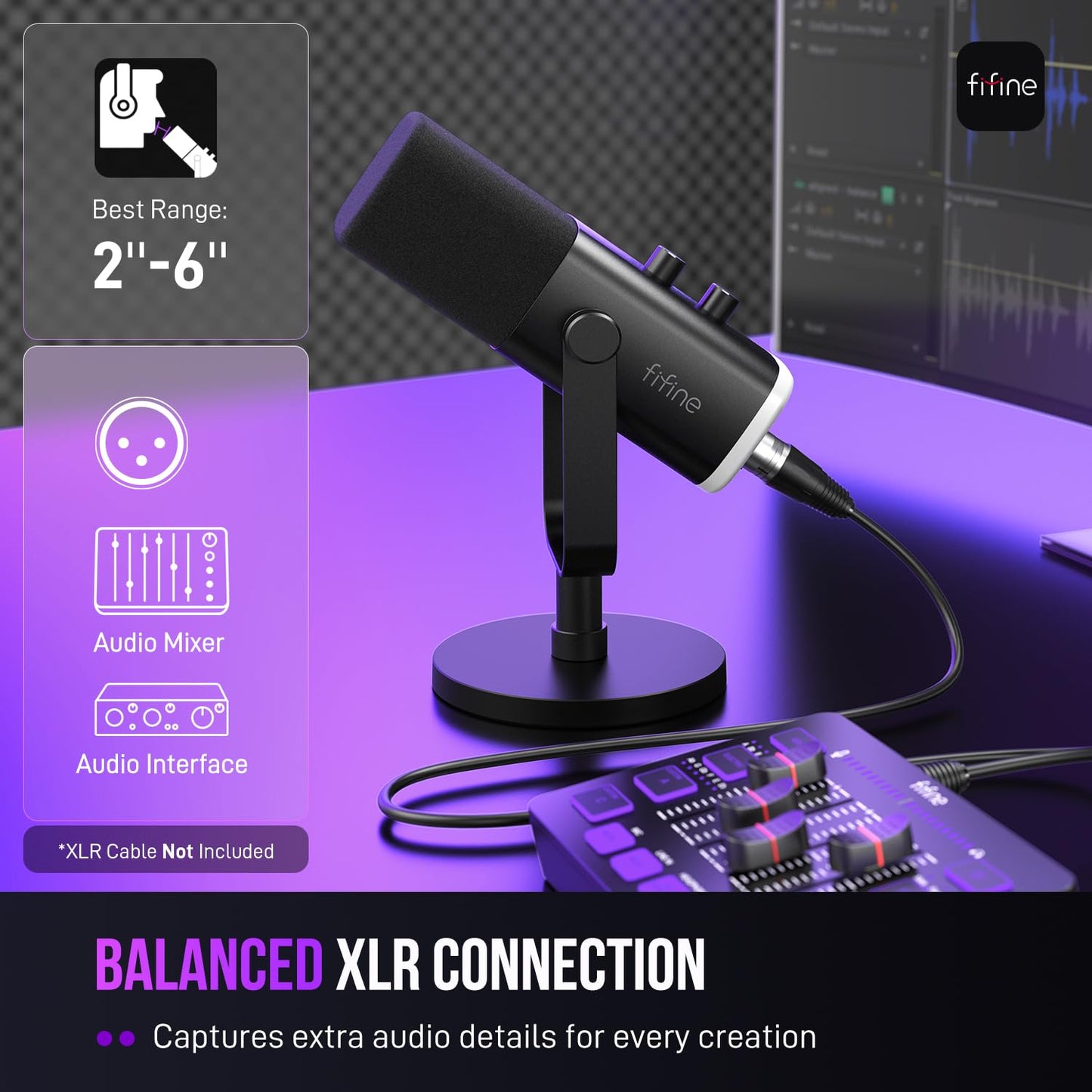 FIFINE USB XLR Dynamic Microphone AM8 Mute Button RGB Light