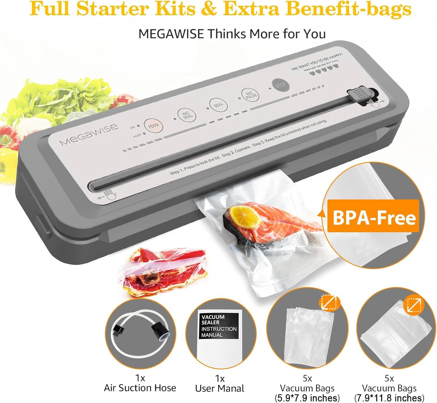 MegaWise Vacuum Sealer Machine With 80kPa Suction Power