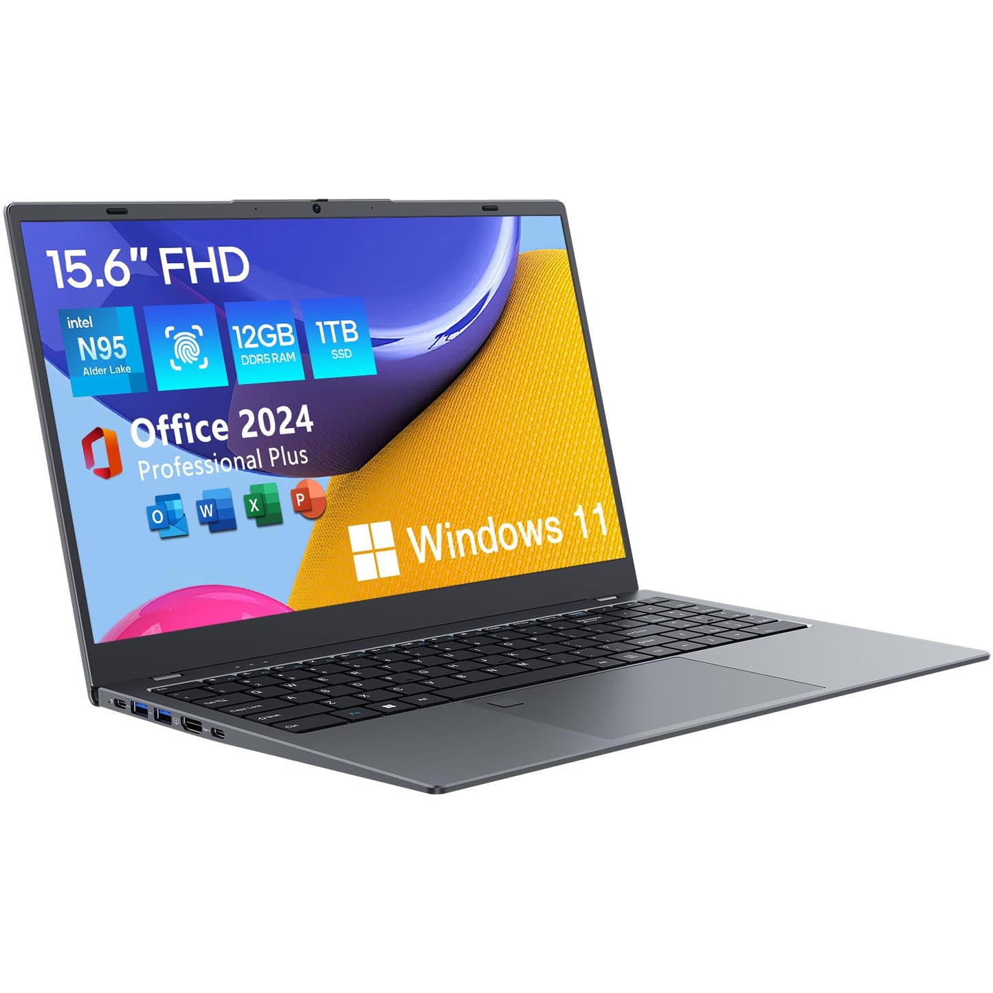 Windows 11 Laptop 12GB DDR5 1TB SSD 15.6 FHD Display Gray