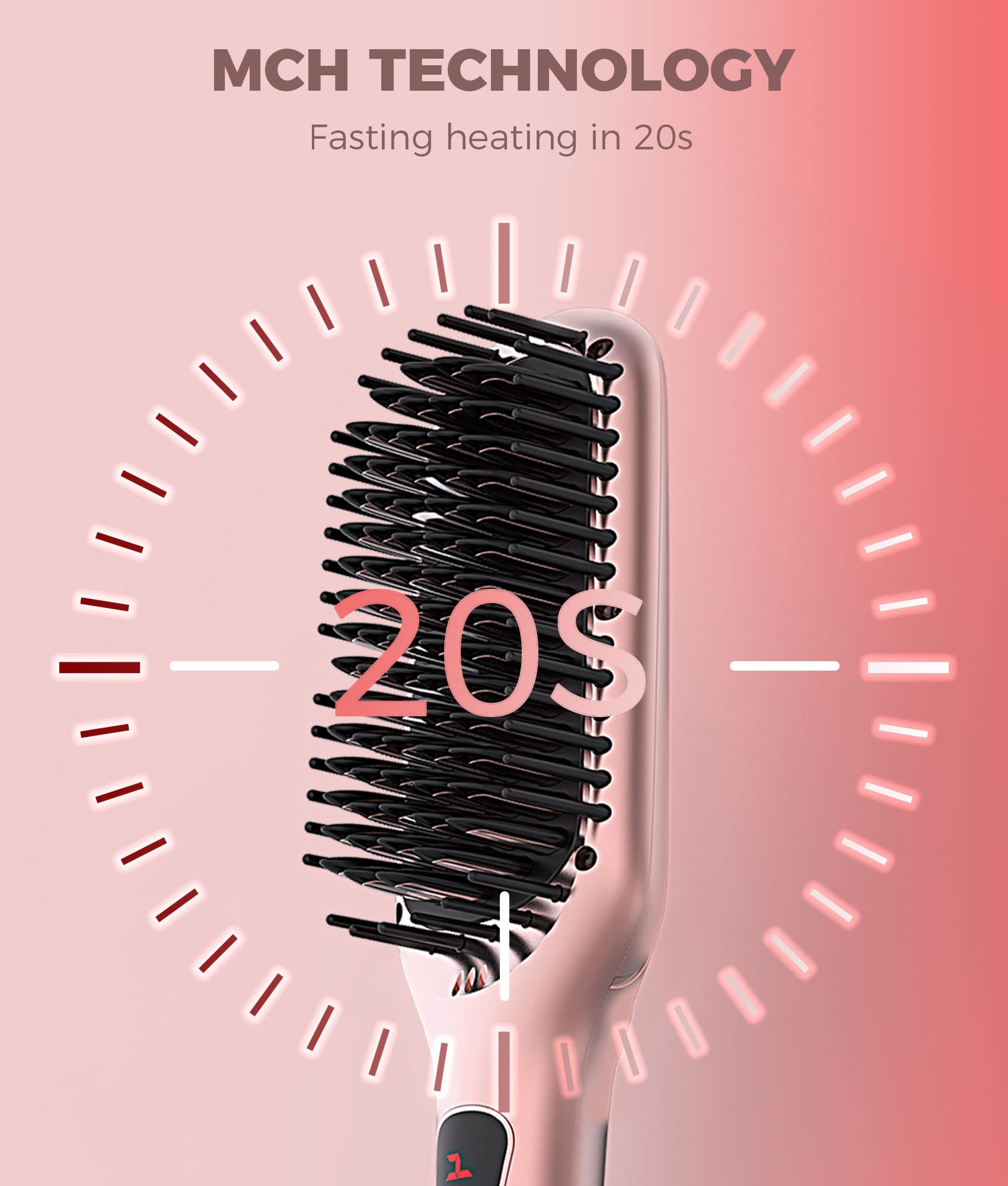 Megawise Pro Ceramic Hair Straightener Brush with Fast Heating