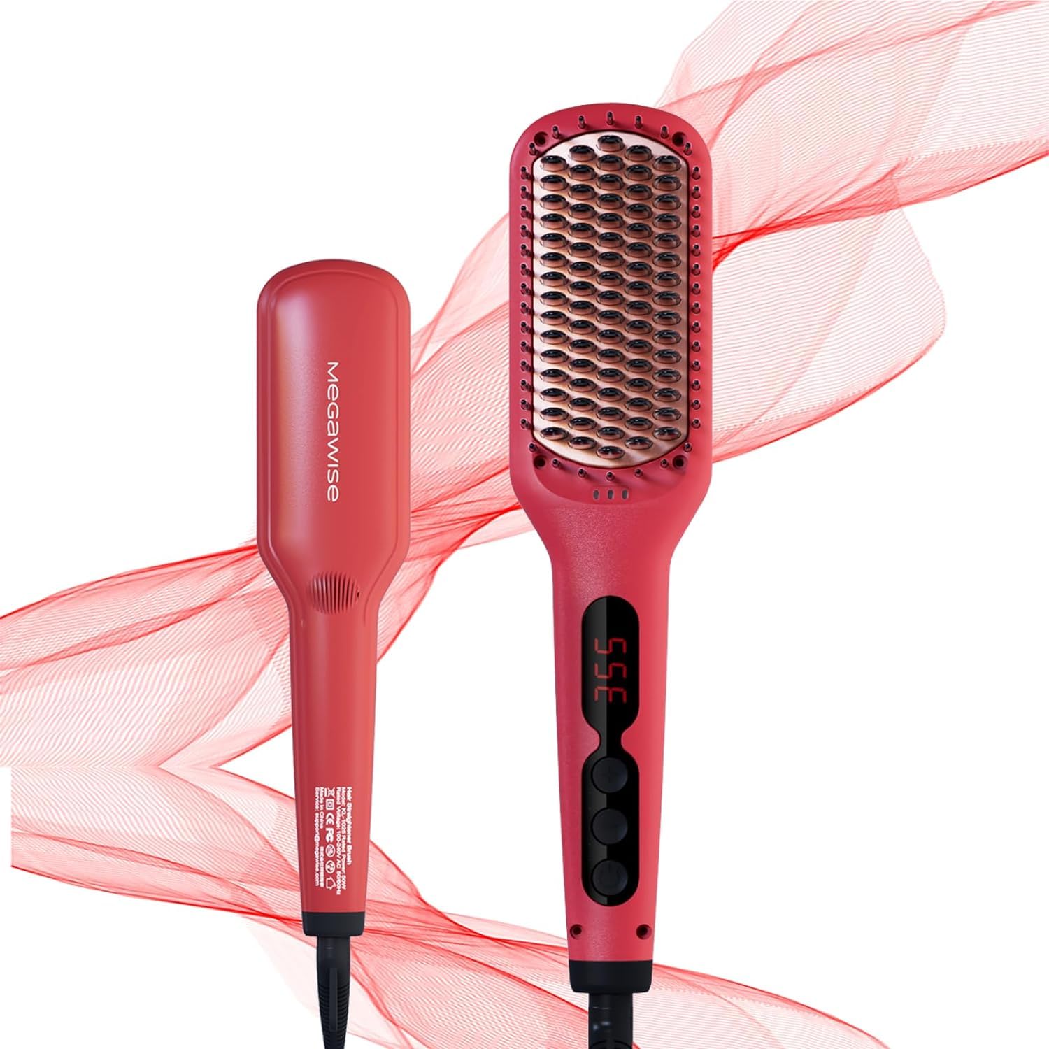 Megawise Pro Ceramic Hair Straightener Brush with Fast Heating