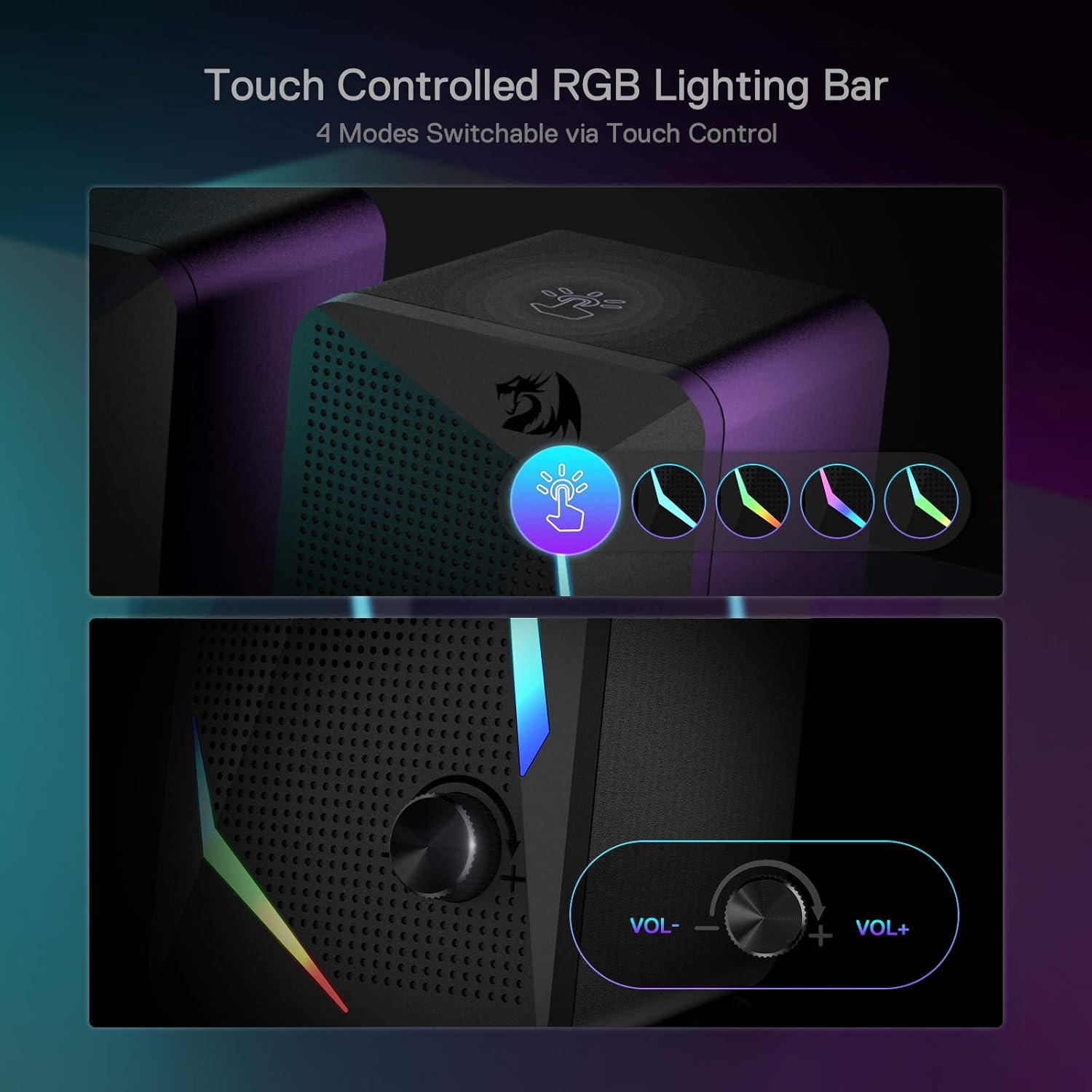 Redragon RGB Desktop Speakers with Enhanced Bass and LED Lights