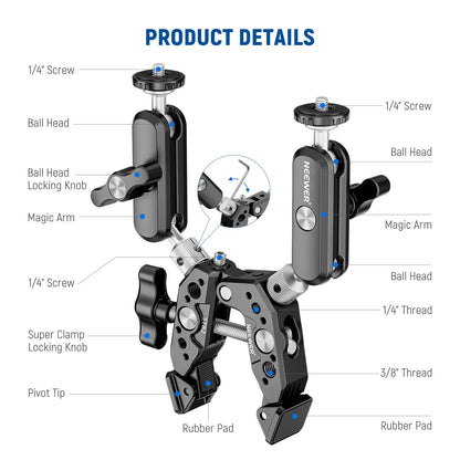 Neewer Super Clamp with Dual Ballhead Magic Arm