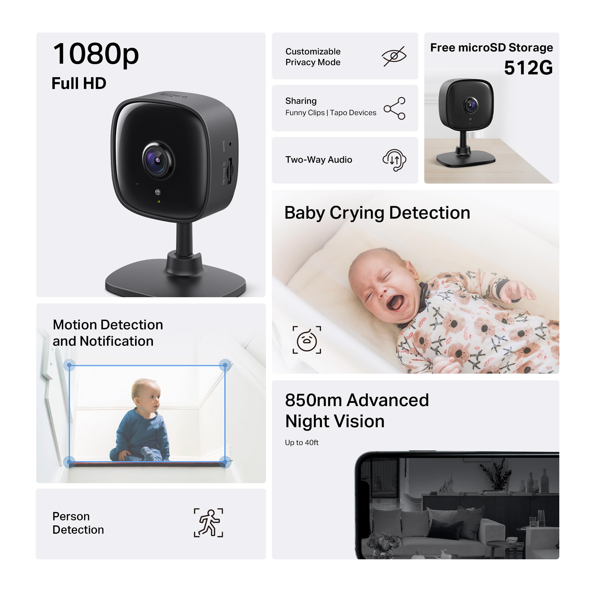 Tapo C100 1080P Indoor Security Camera with Night Vision