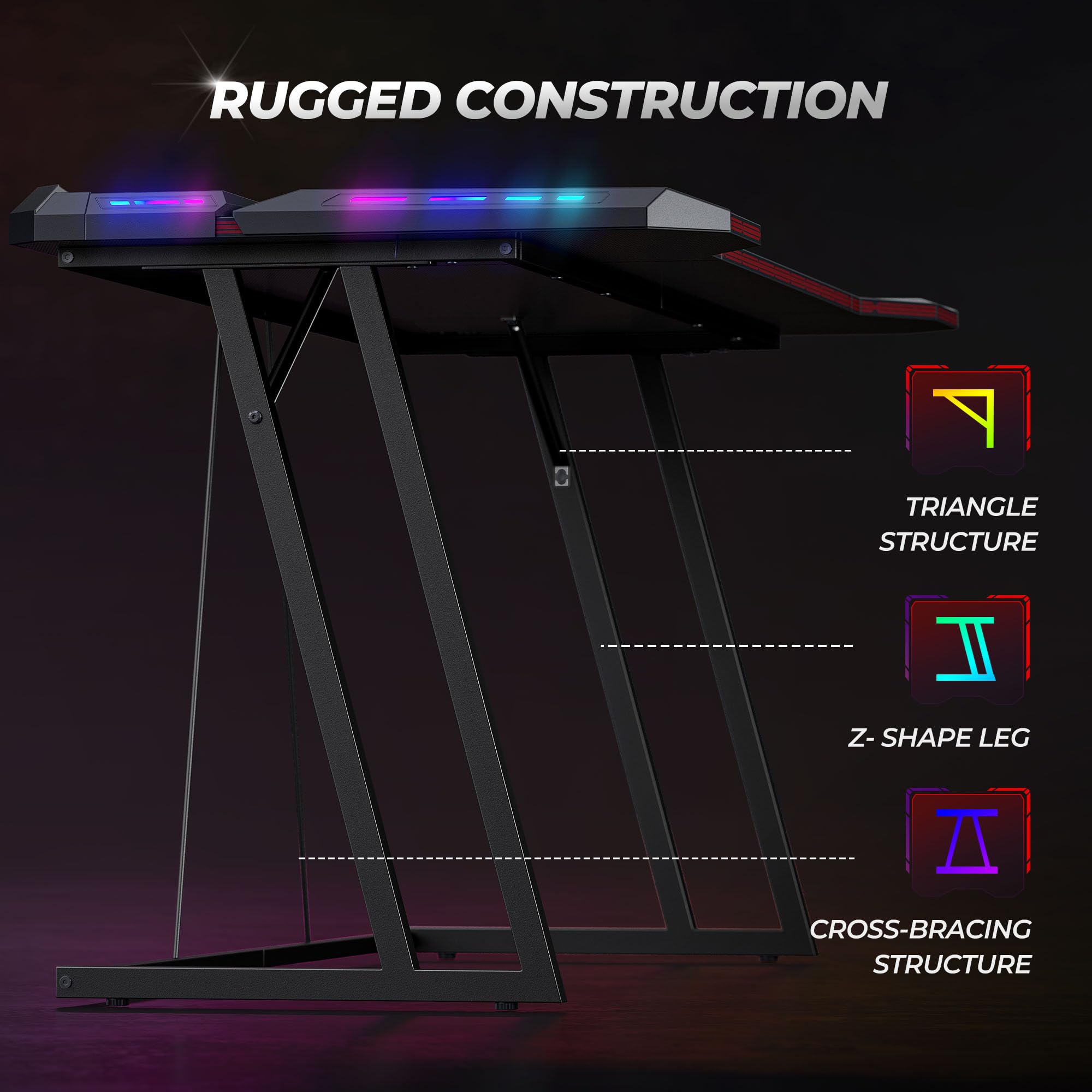 CubiCubi Gaming Desk with LED Lights and Ergonomic Design