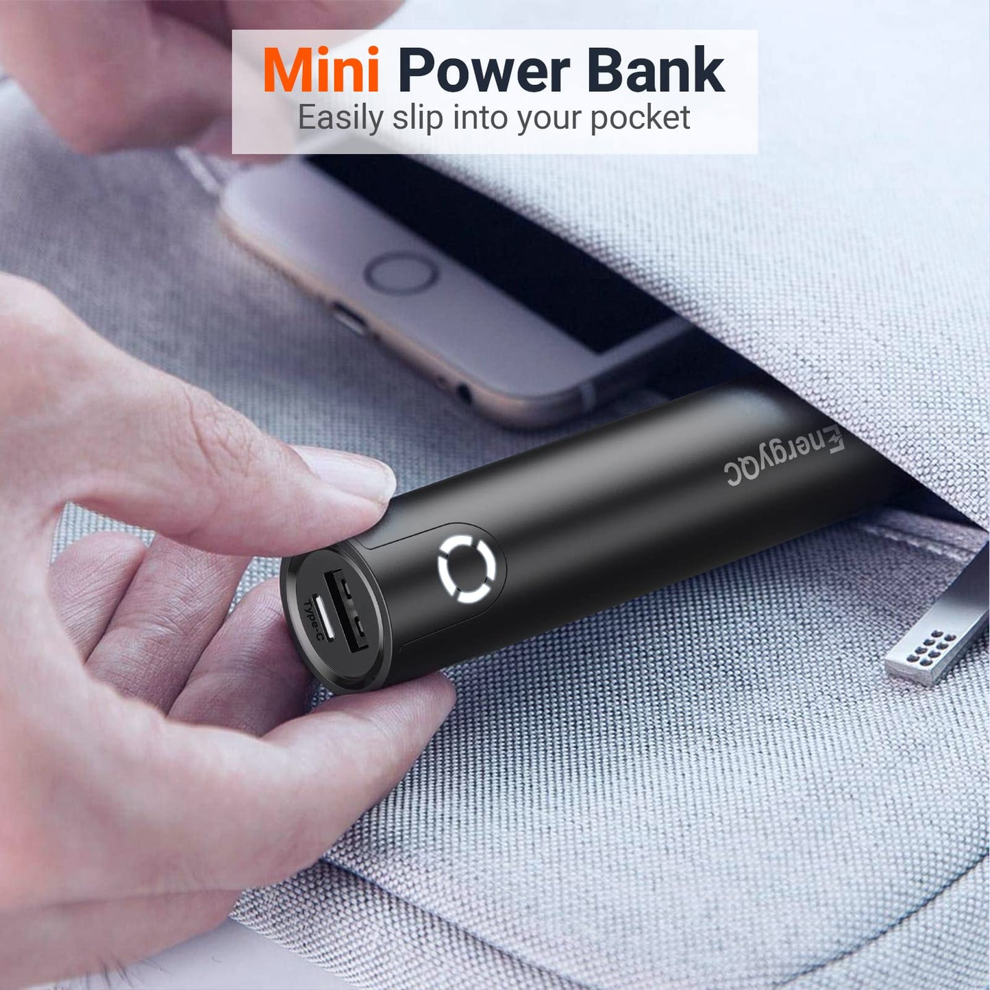 EnergyQC 5000mAh Fast Charging Portable Charger USBC Input