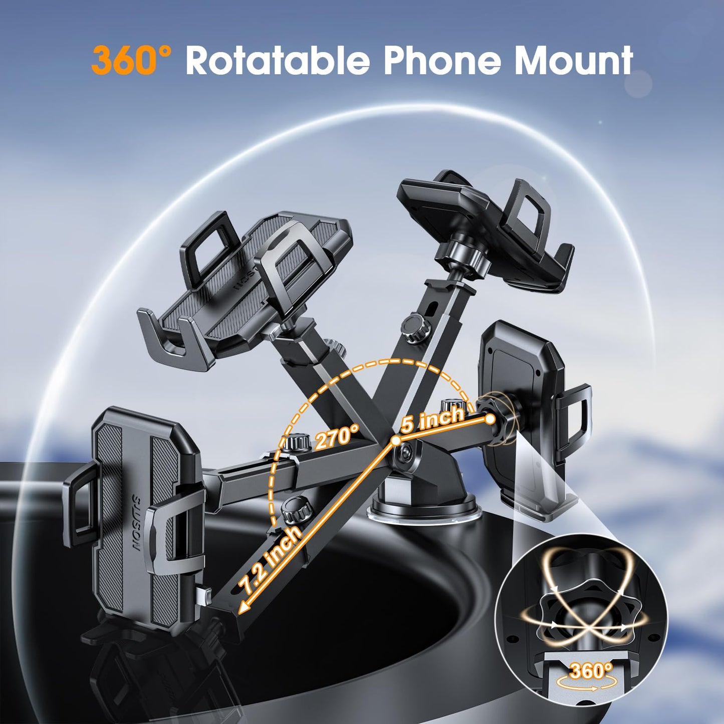 Upgraded 3 In 1 Car Phone Holder Mount Powerful Suction