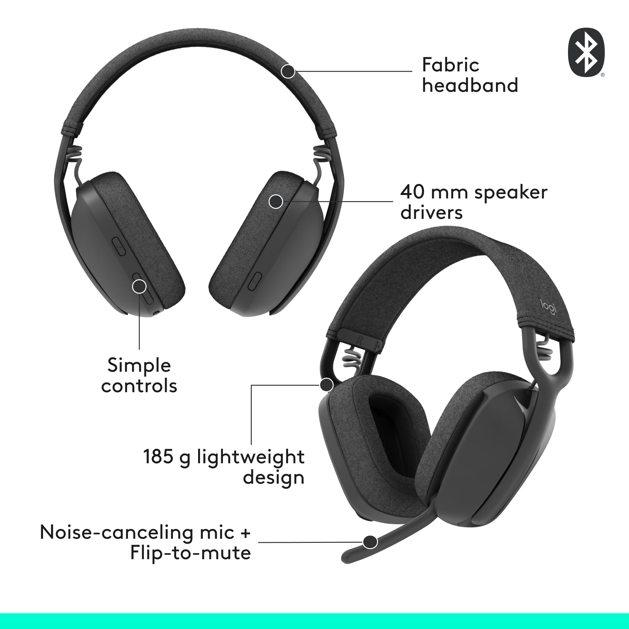 Logitech Zone Vibe 100 Wireless Headphones with Noise Canceling Microphone