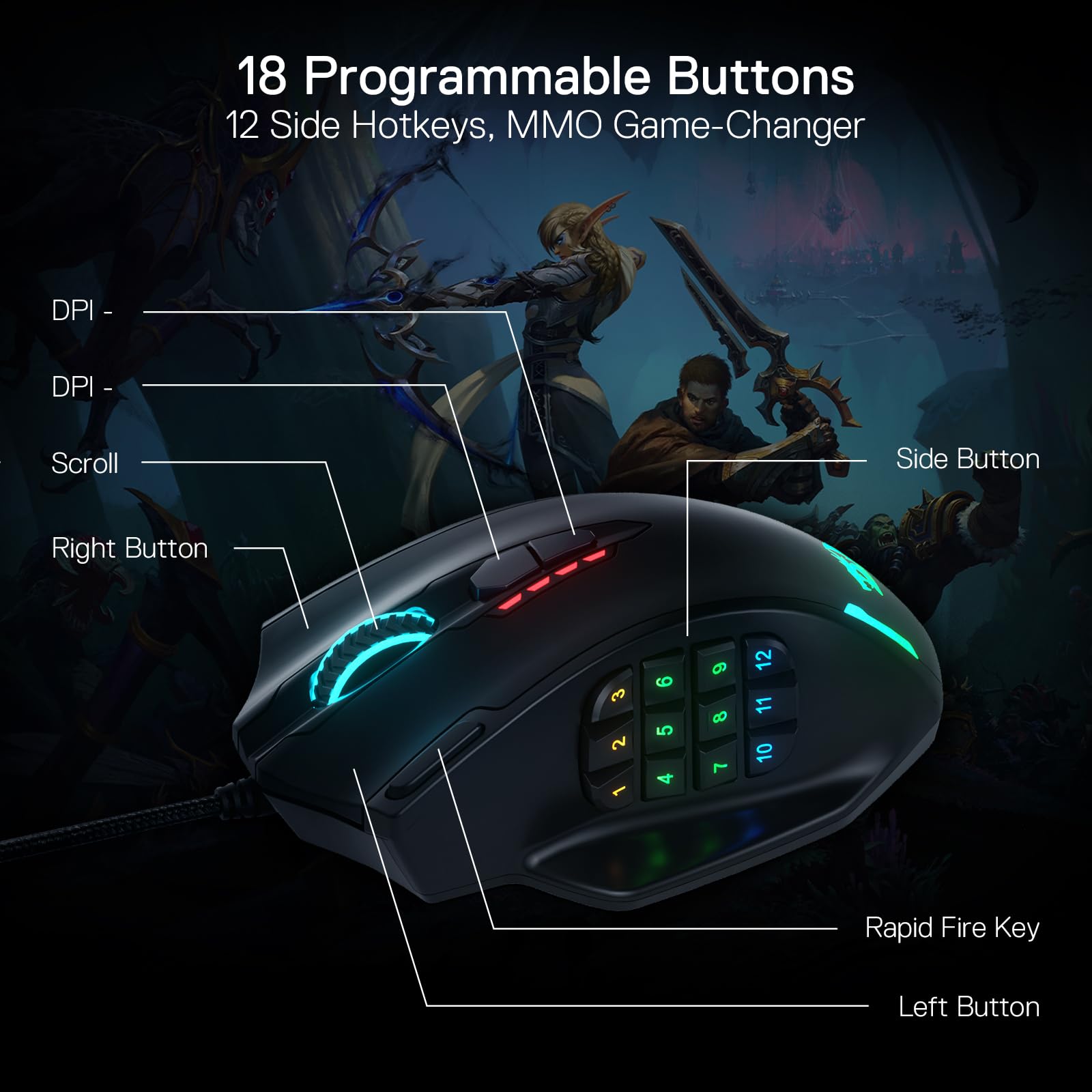 Redragon M908 RGB Gaming Mouse with 12 Programmable Buttons