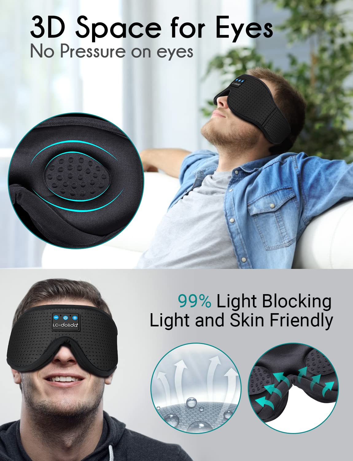 Sleep Headphones Bluetooth Eye Mask for Side Sleepers