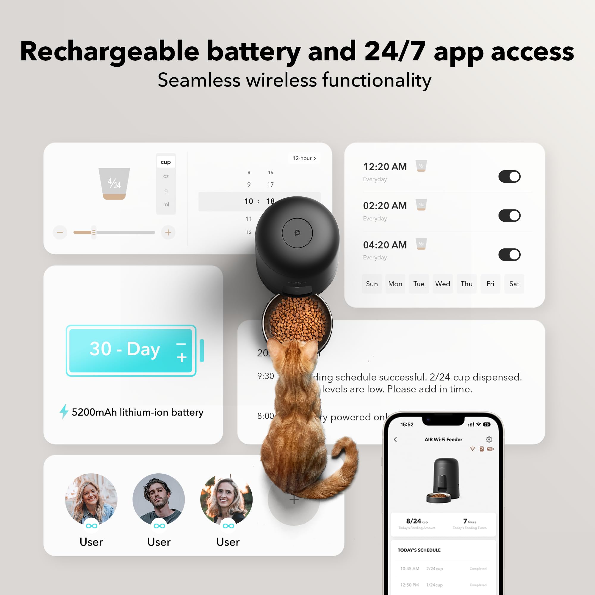 Smart Wi-Fi Cat Feeder with 30 Day Battery Life