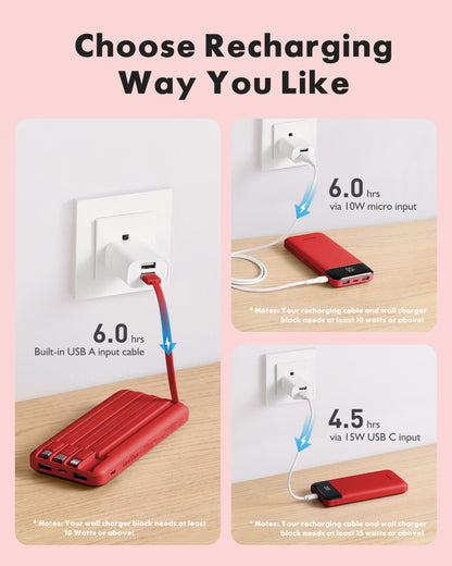 Charmast Slim 10000mAh Power Bank With Built In Cables
