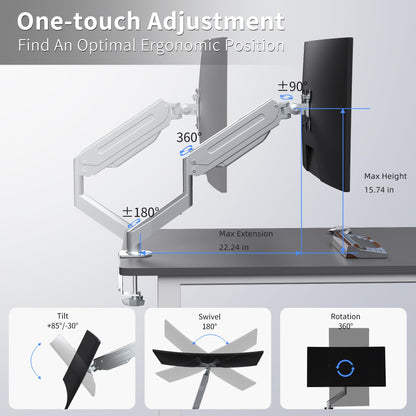 Suptek Gas Spring Monitor Arm Desk Mount Fits 17 to 32 Inch