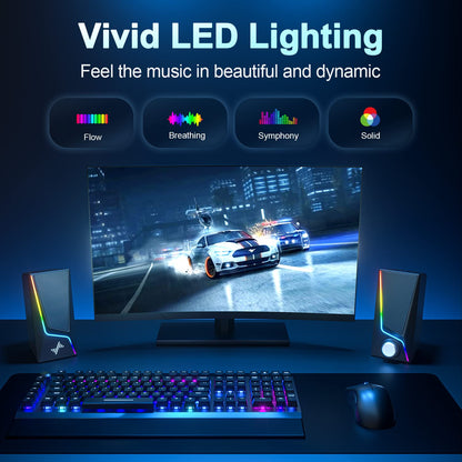 USB Powered Computer Speakers with Bass Boost and Lighting Modes