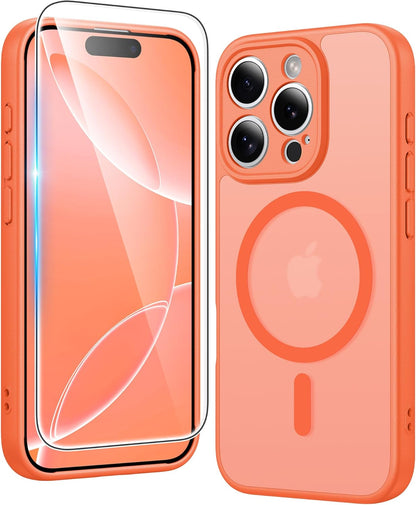 FNTCASE IPhone 16 Case Clear Magnetic MagSafe Screen Protector Drop Proof Rugged