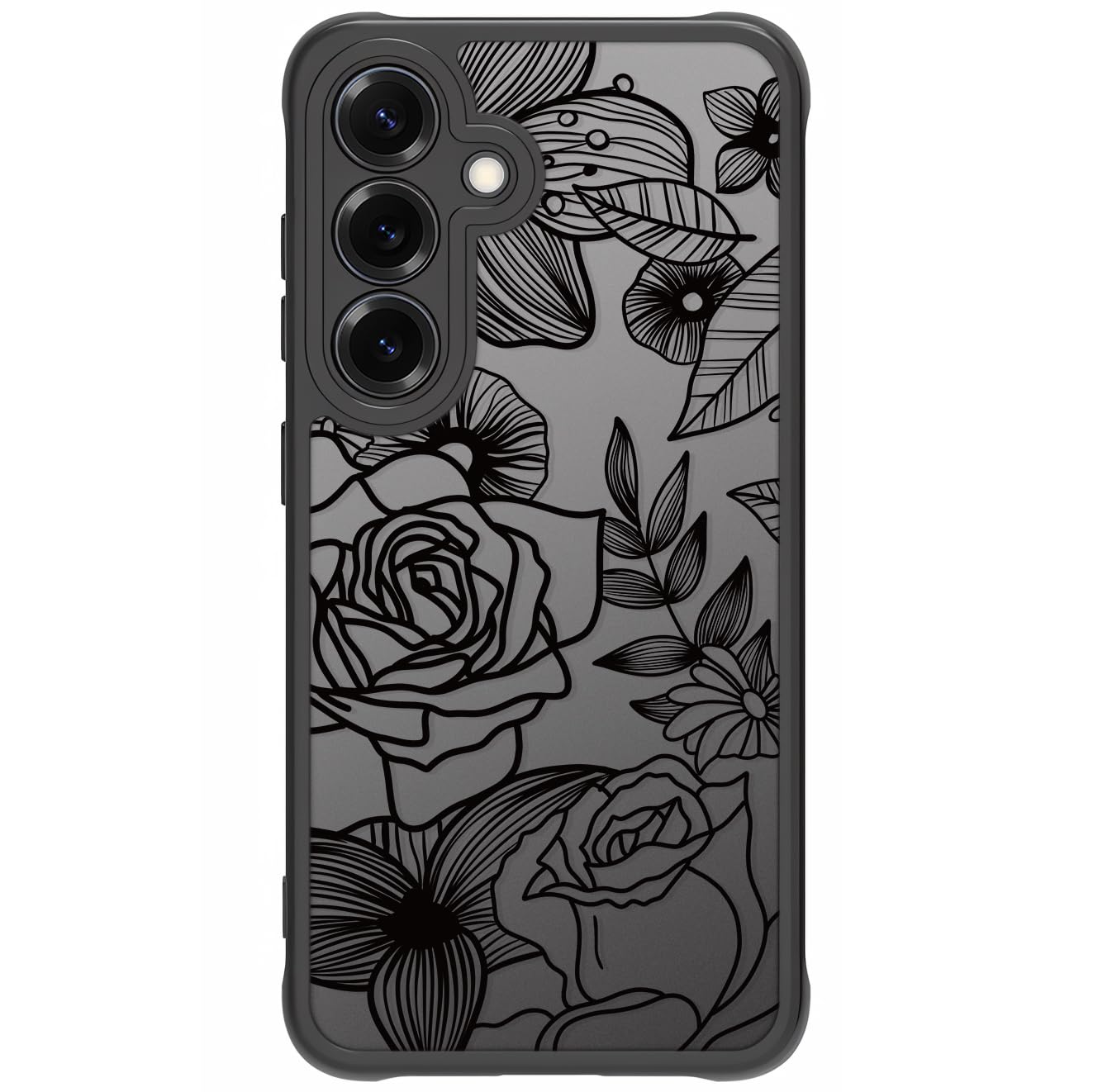 Samsung Galaxy A16 5G Case Black Line Art Floral Rose Pattern Heavy Duty PC