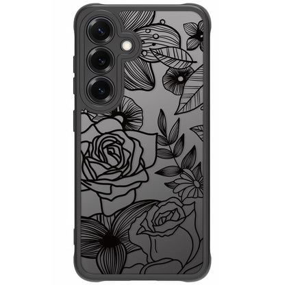 Samsung Galaxy A16 5G Case Black Line Art Floral Rose Pattern Heavy Duty PC