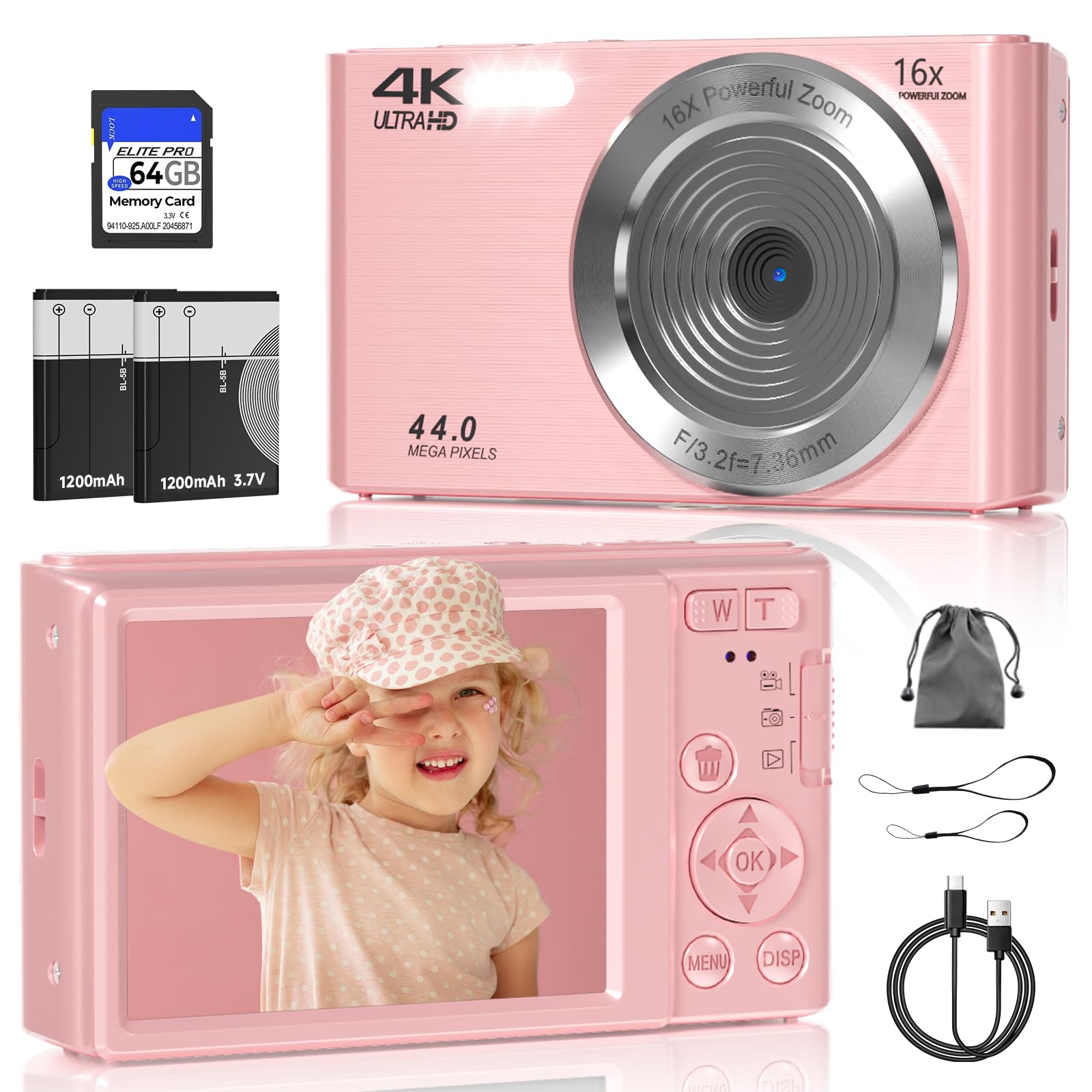 FHD 4K Digital Camera for Kids with 16X Zoom