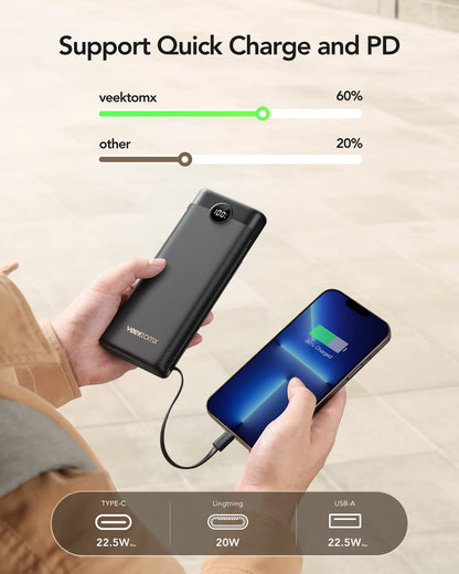 VEEKTOMX Portable Charger 10000mAh BuiltIn Cables Fast Charge