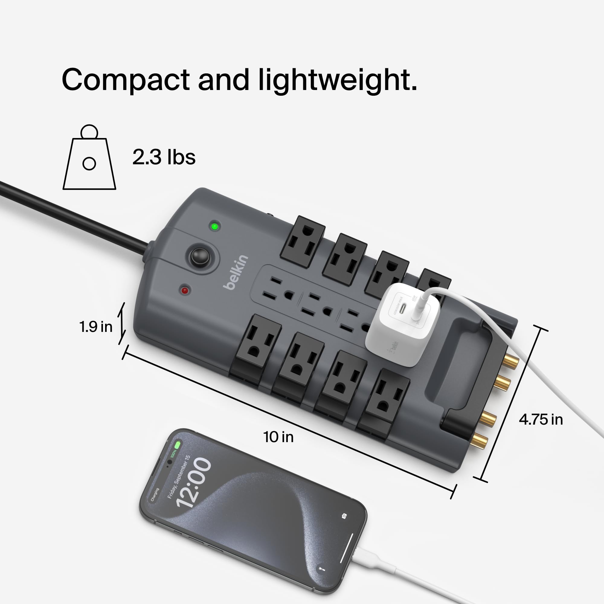 Surge Protector Power Strip With Rotating Outlets And Cord