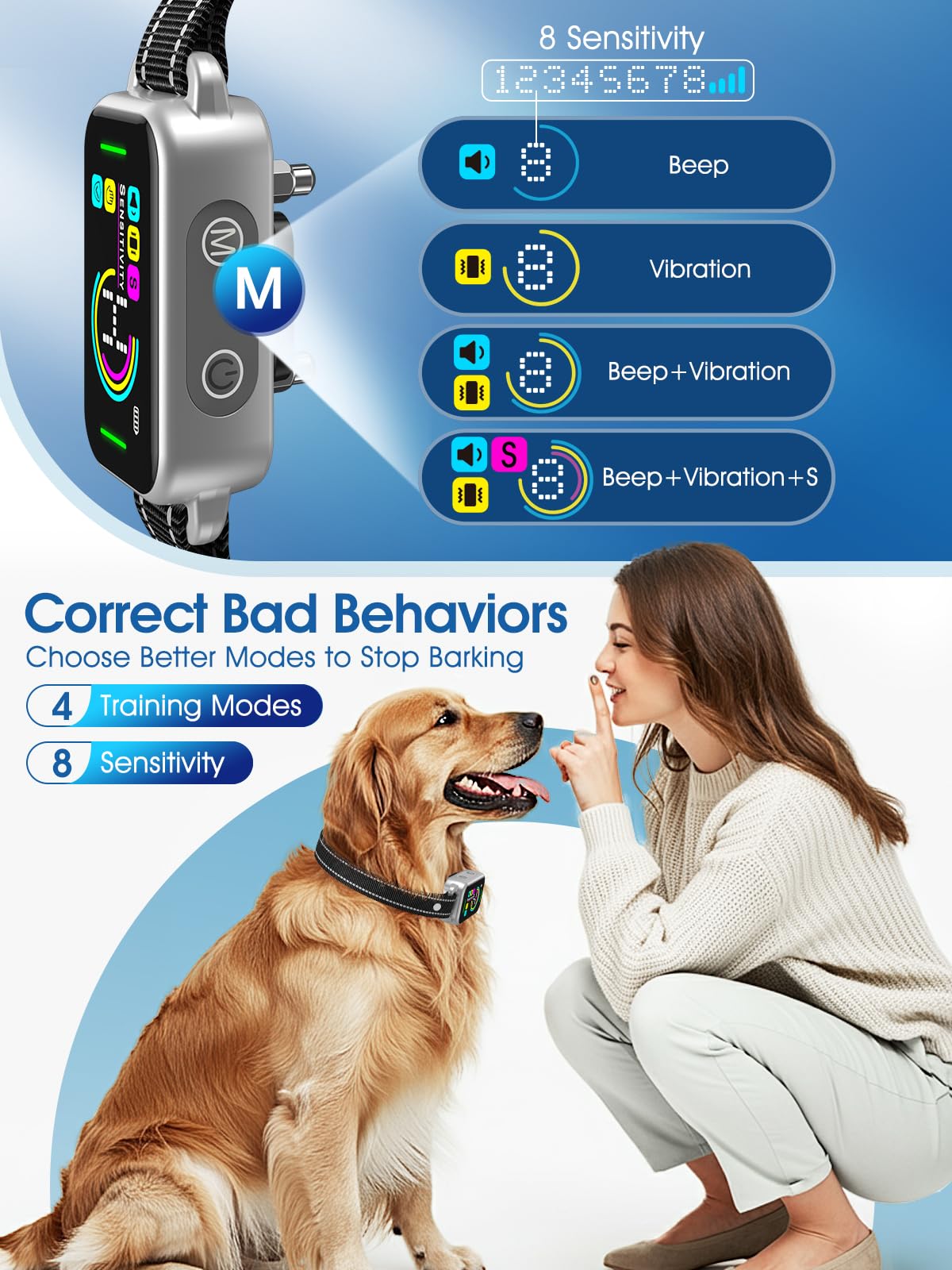 Smart Rechargeable Bark Collar for Dogs with Adjustable Sensitivity