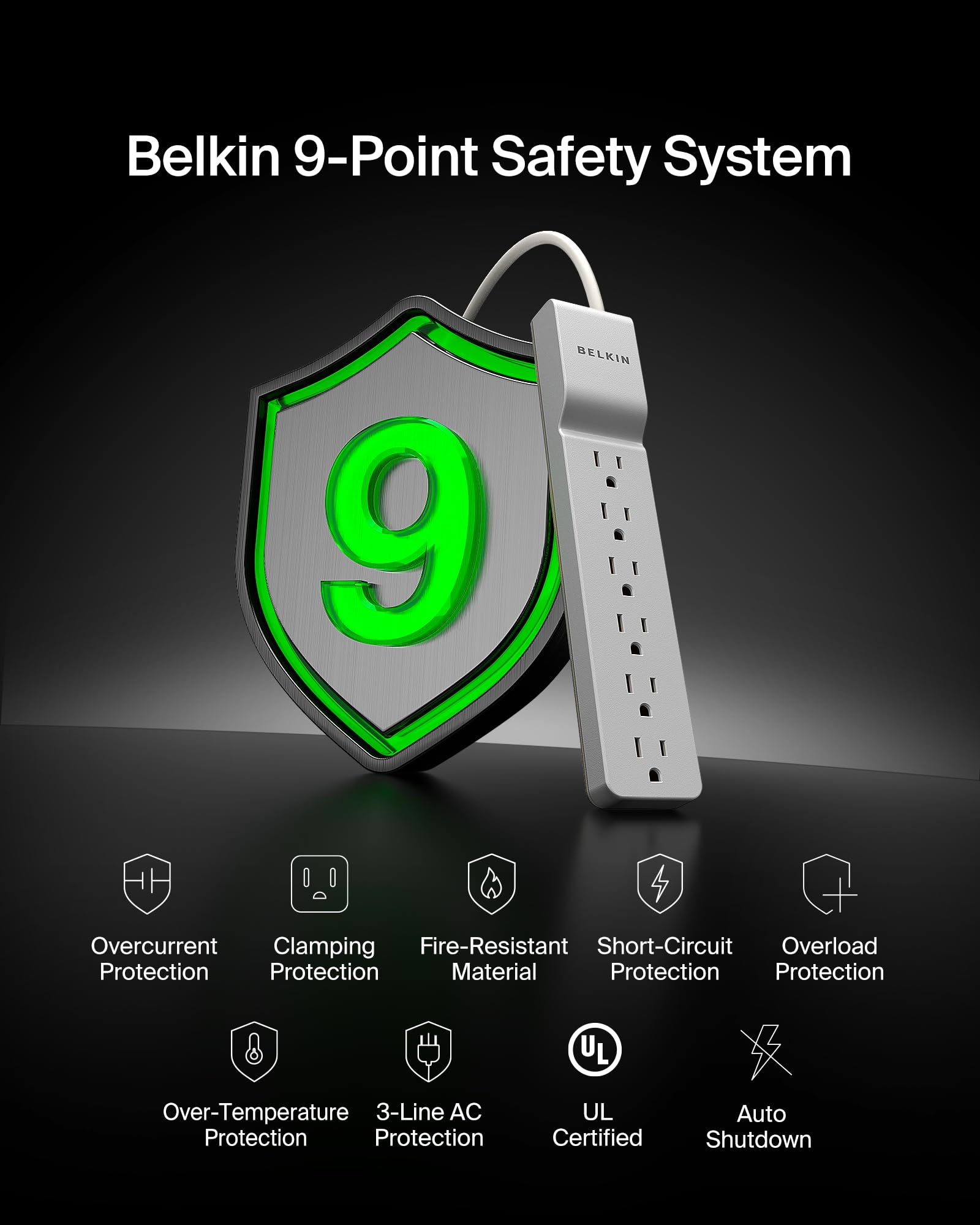 Belkin Surge Protector Power Strip 1080 Joules Rotating Plug