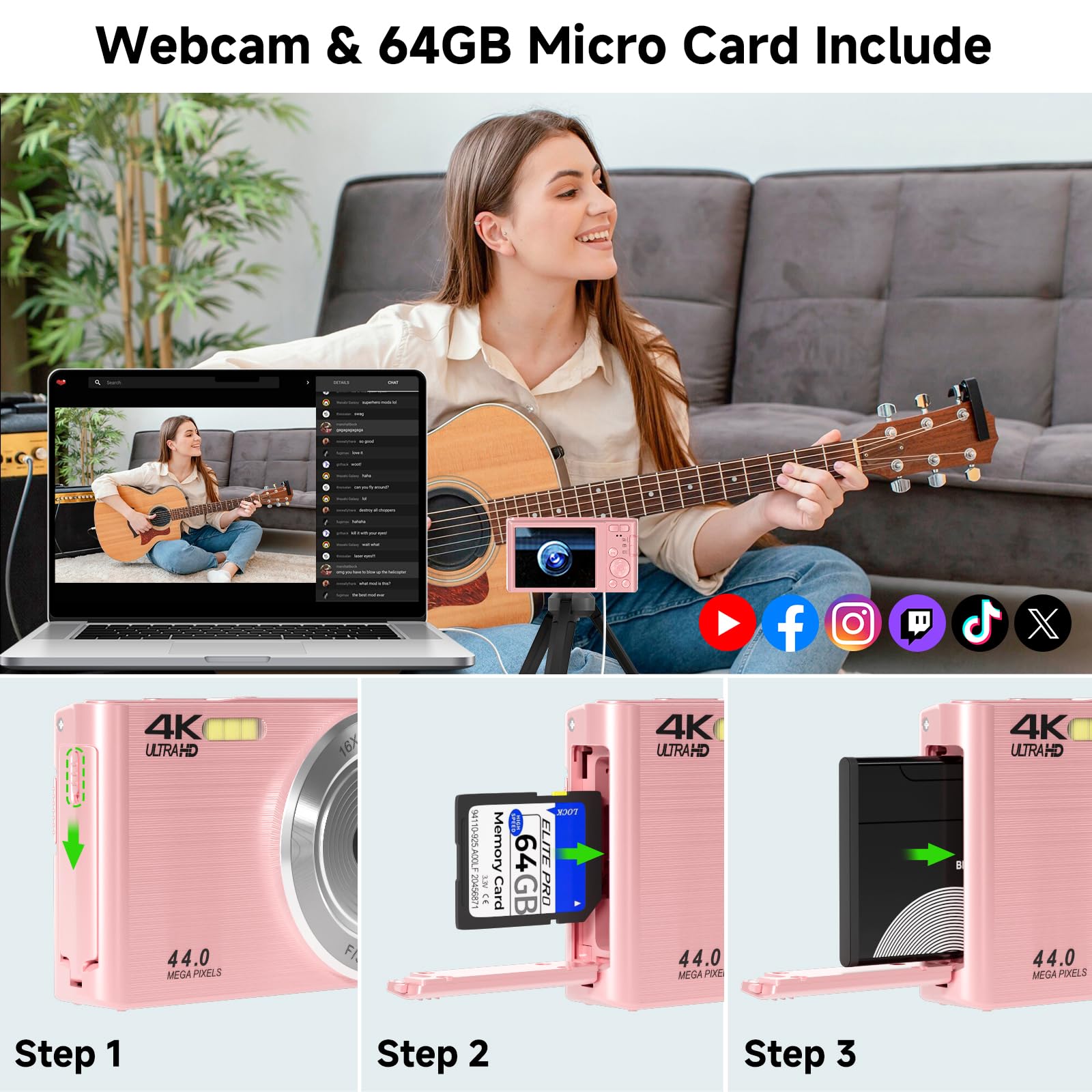FHD 4K Digital Camera for Kids with 16X Zoom