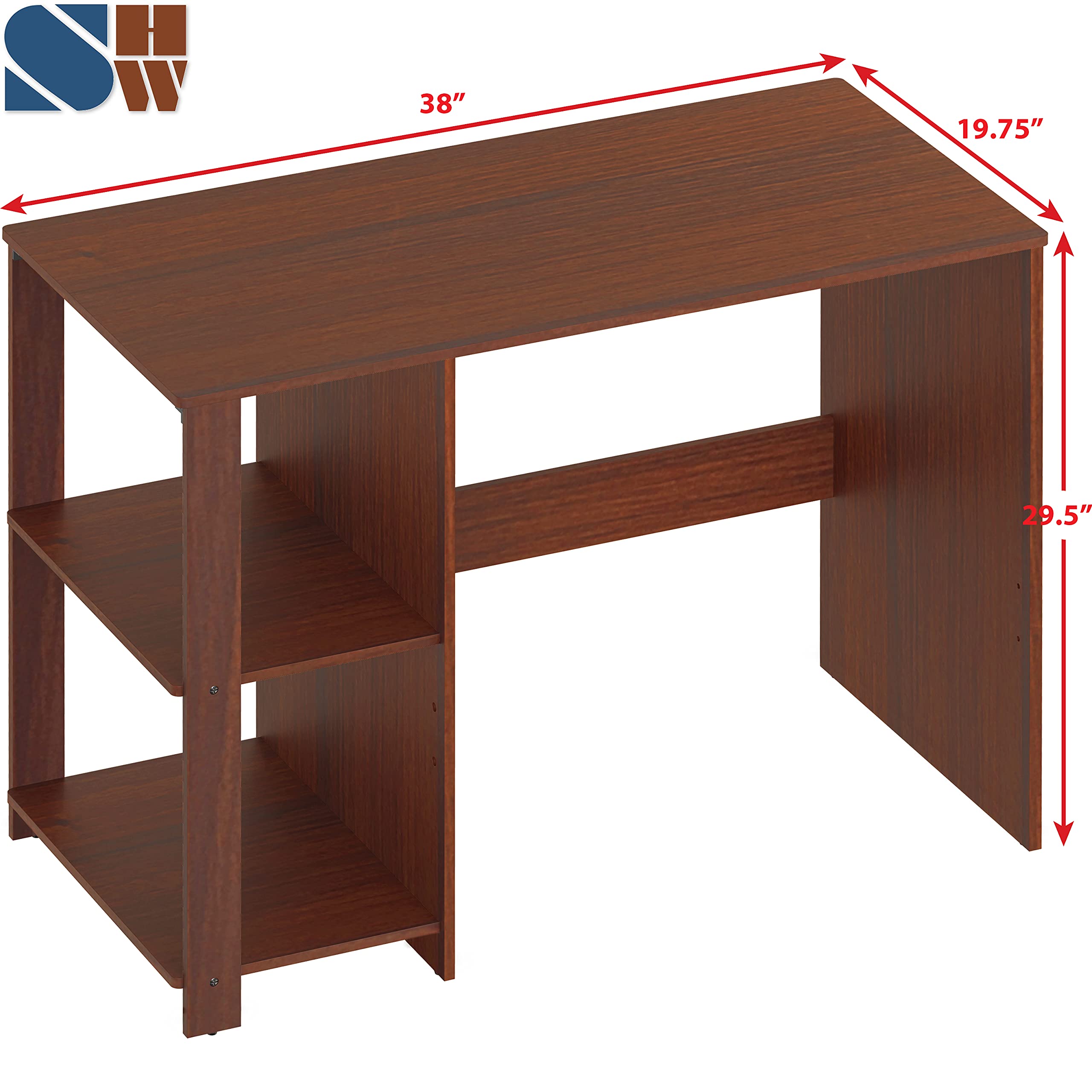 SHW 38 Inch Black Home Office Desk with Shelves