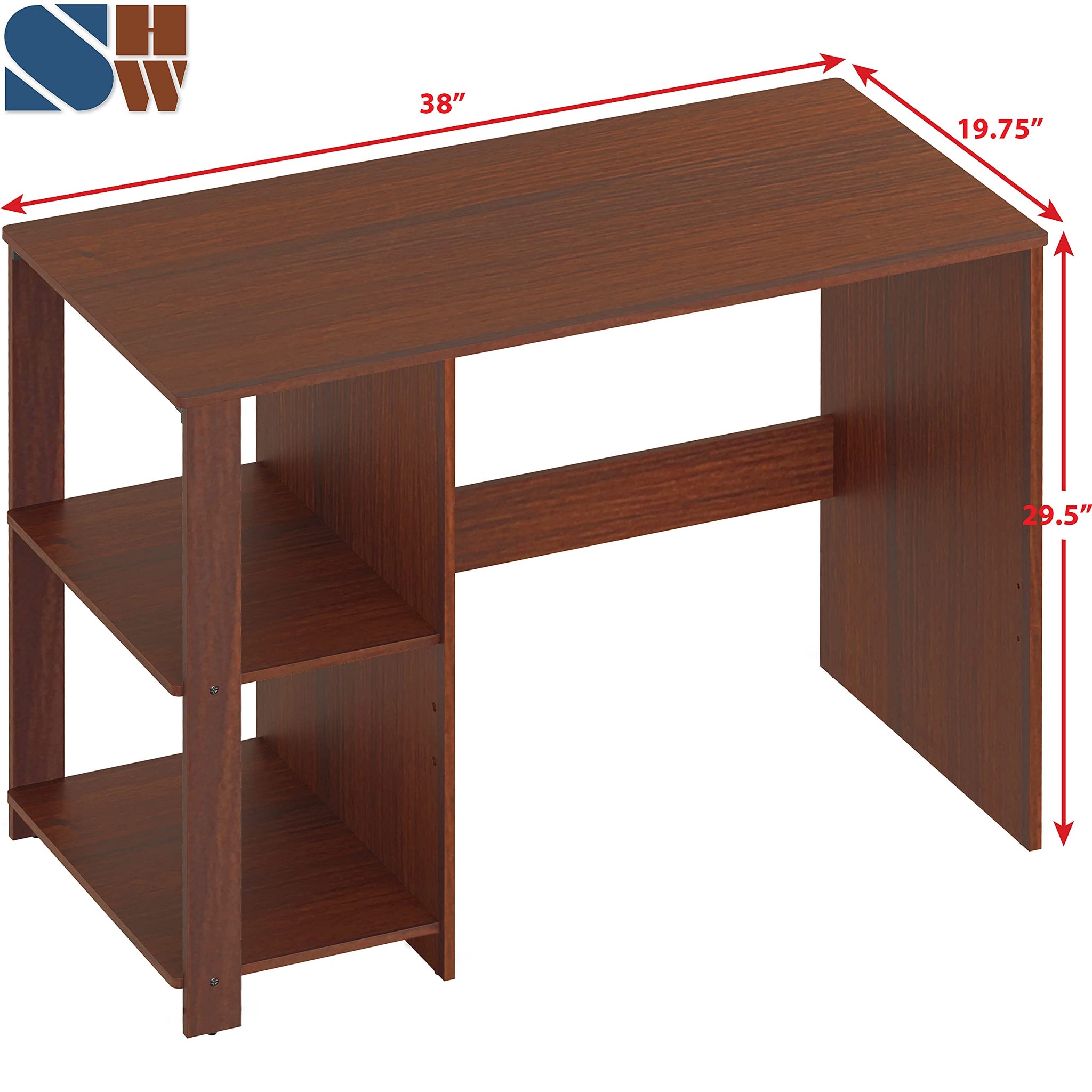 SHW 38 Inch Black Home Office Desk with Shelves
