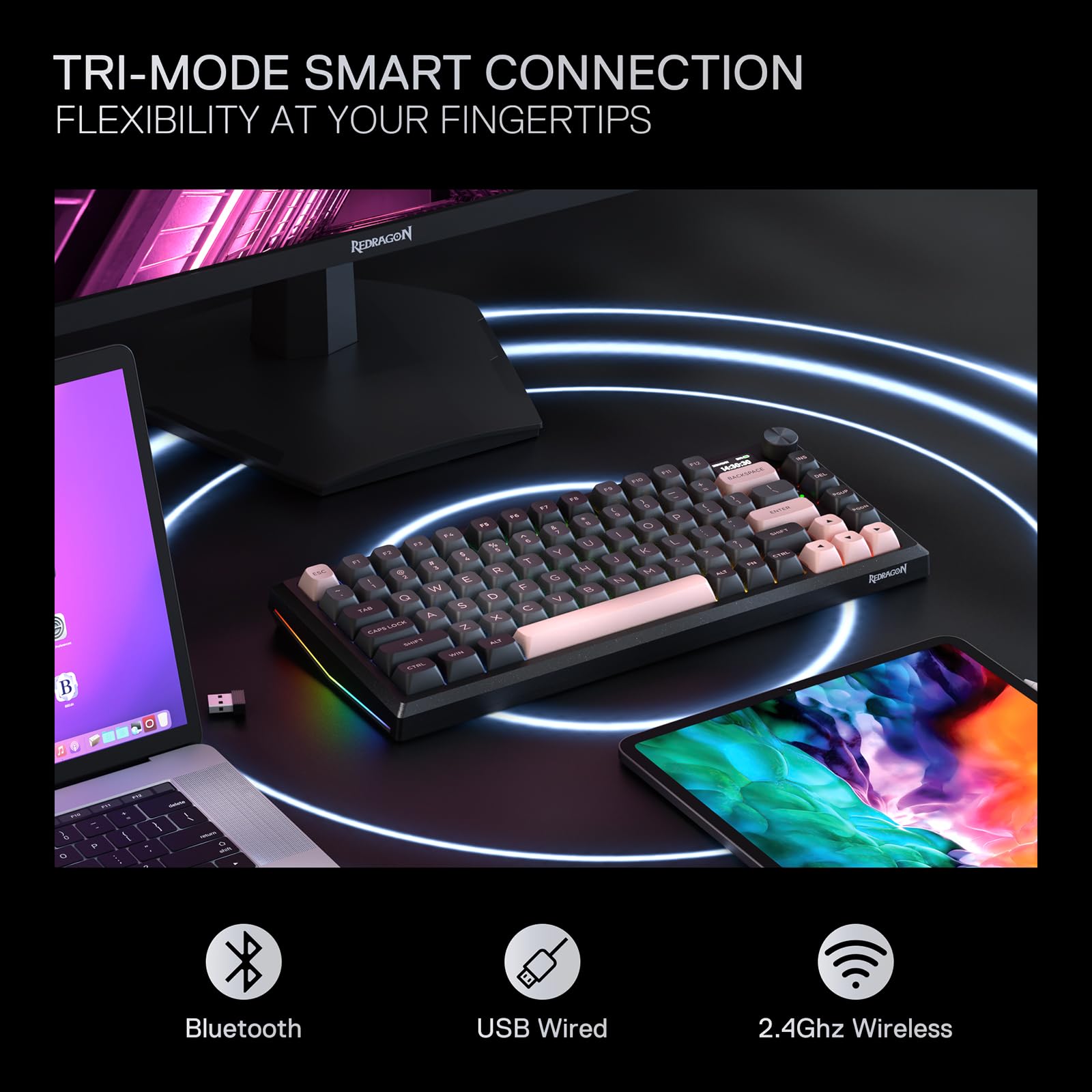 Redragon K673 Pro Wireless RGB Gaming Keyboard with Custom Knob