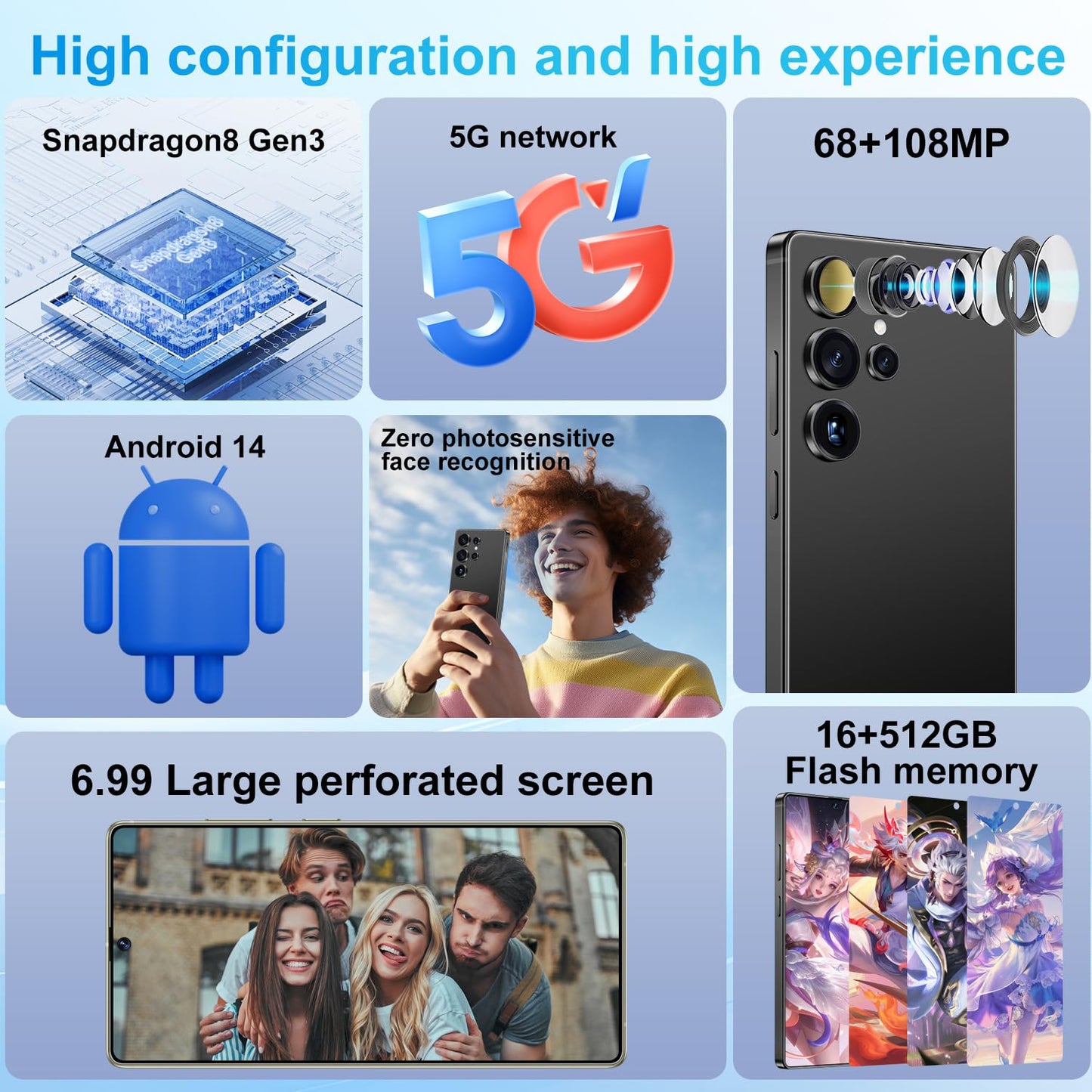 MMY I25 Ultra Unlocked Phone Built In Pen 6.99in 16GB 512GB Android 14 5G Green