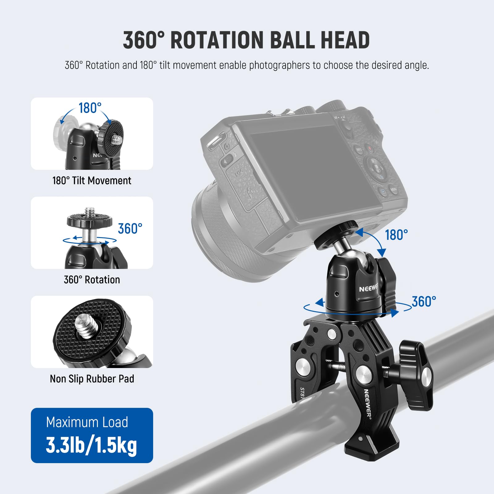 Neewer Super Clamp with Dual Ballhead Magic Arm