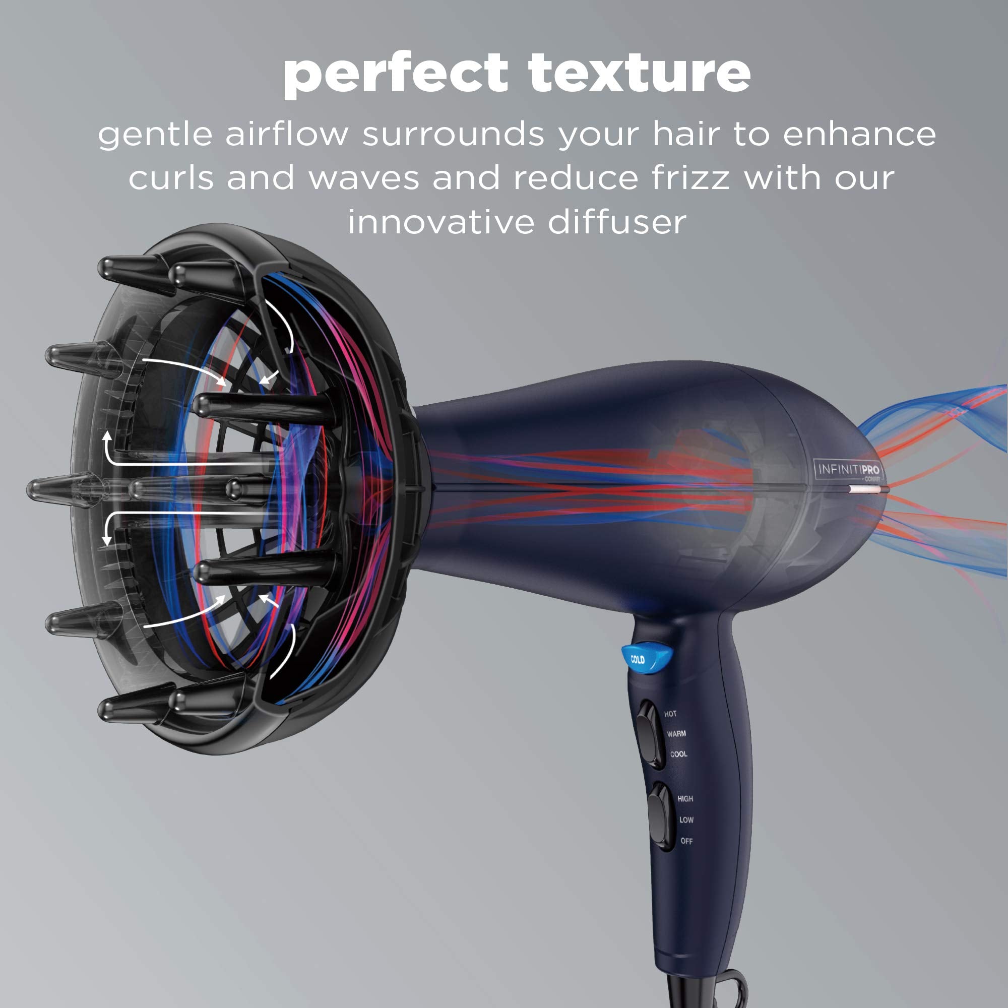 InfinitiPRO Hair Dryer with Diffuser for Frizz Free Curls