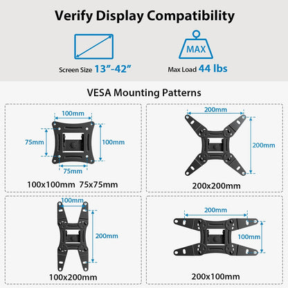 Pipishell Full Motion Wall Mount For 13-42 TVs Up To 44 Lbs
