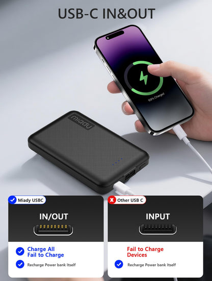 Miady 2 Pack 5000mAh Mini Portable Charger 5V USB C Output