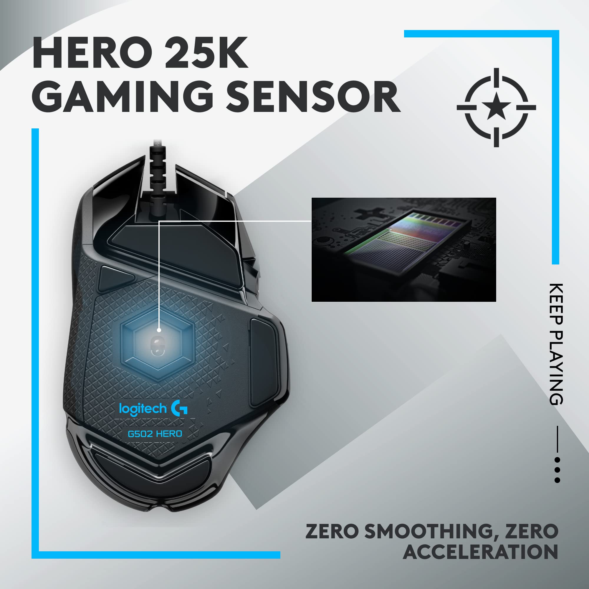 Logitech G502 HERO Wired Gaming Mouse with Adjustable Weights